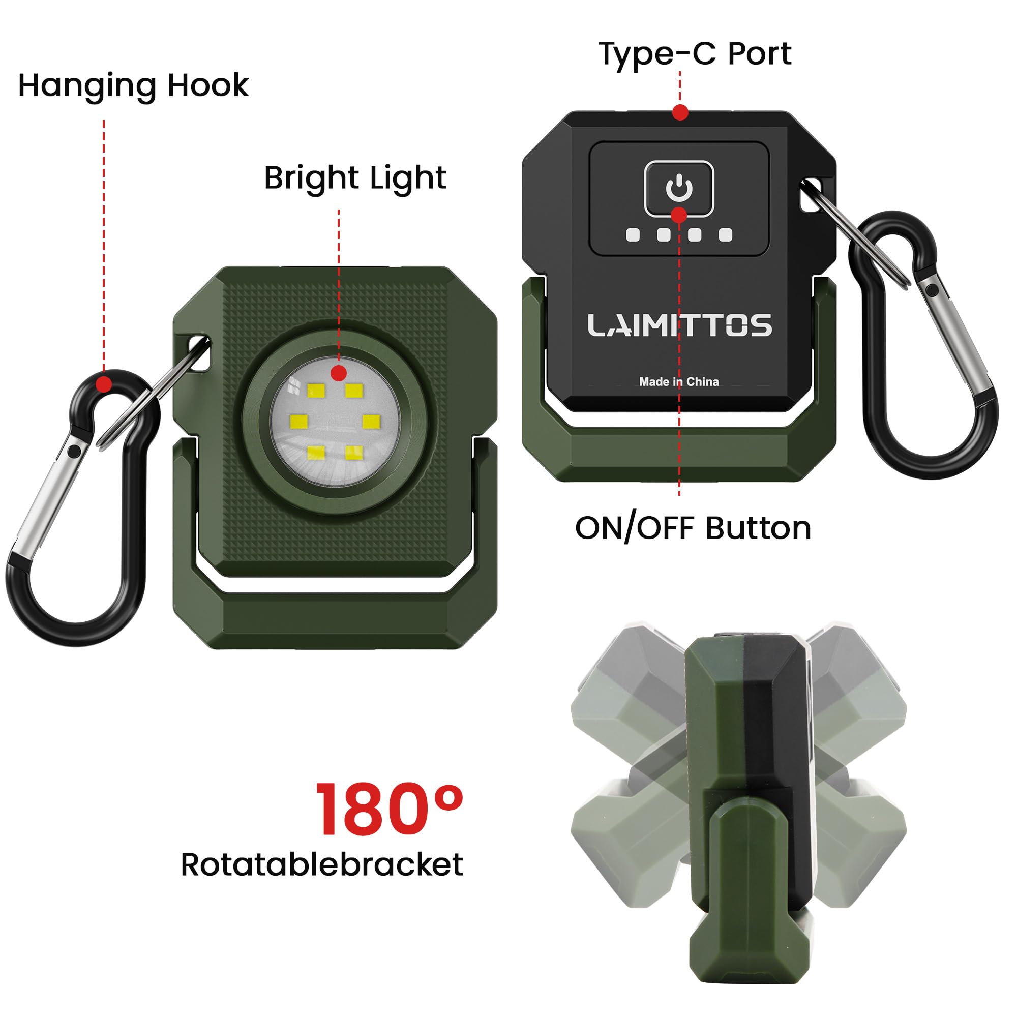 Laimittos Mini Keychain Flashlight Rechargeable Flashlights 500 Lumens Led Magnetic Flashlight With Rotatable Bracket 4 Light Modes Pocket Lights Outdoor Emergency Work Light For Camping And Hiking