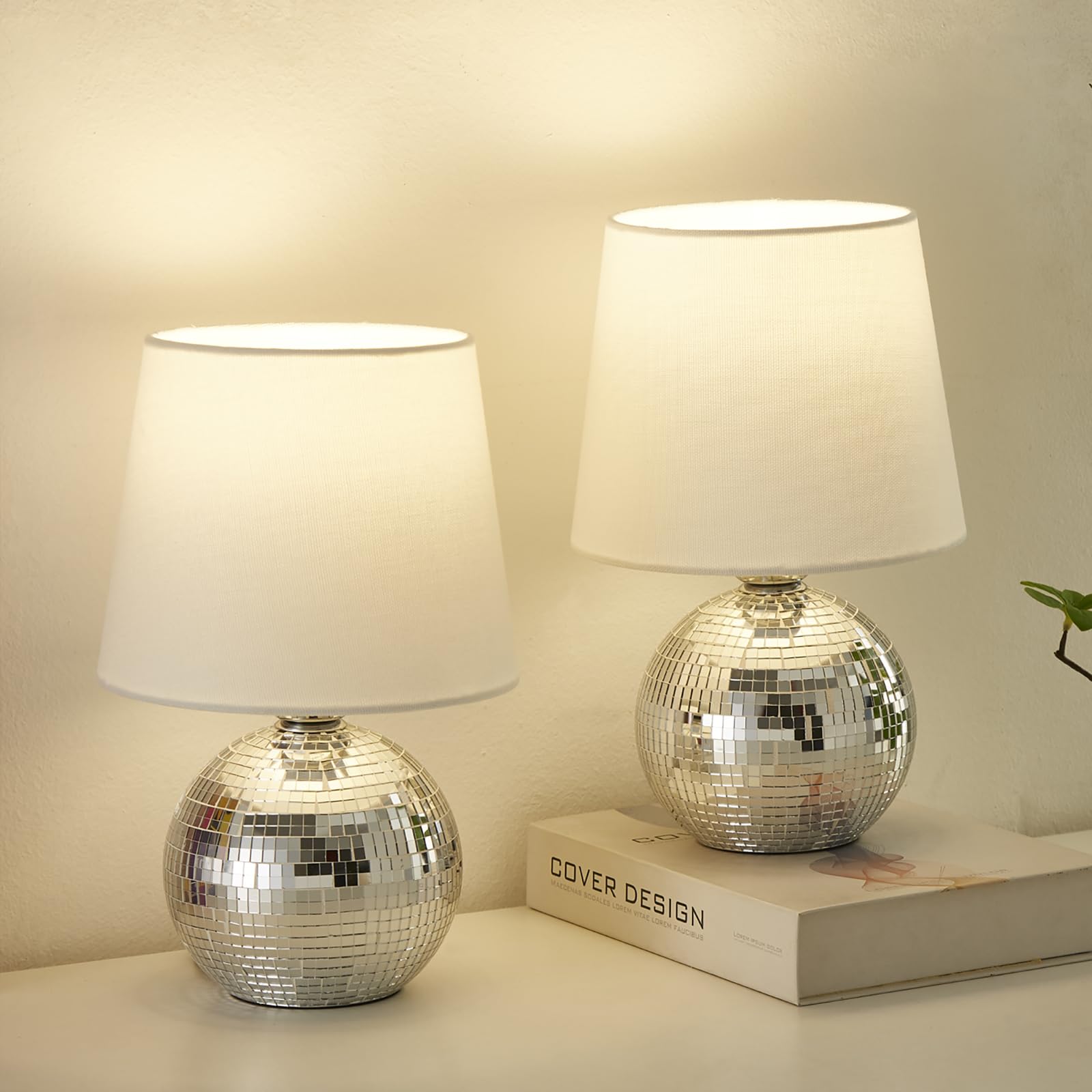 Saiweya 10.5" Disco Ball Lamp Small Funky Lamp-Mini Table Lamps Bedside Nightstand Light For Bedroom, Living Room, Office, Birthday Festival (Sliver)