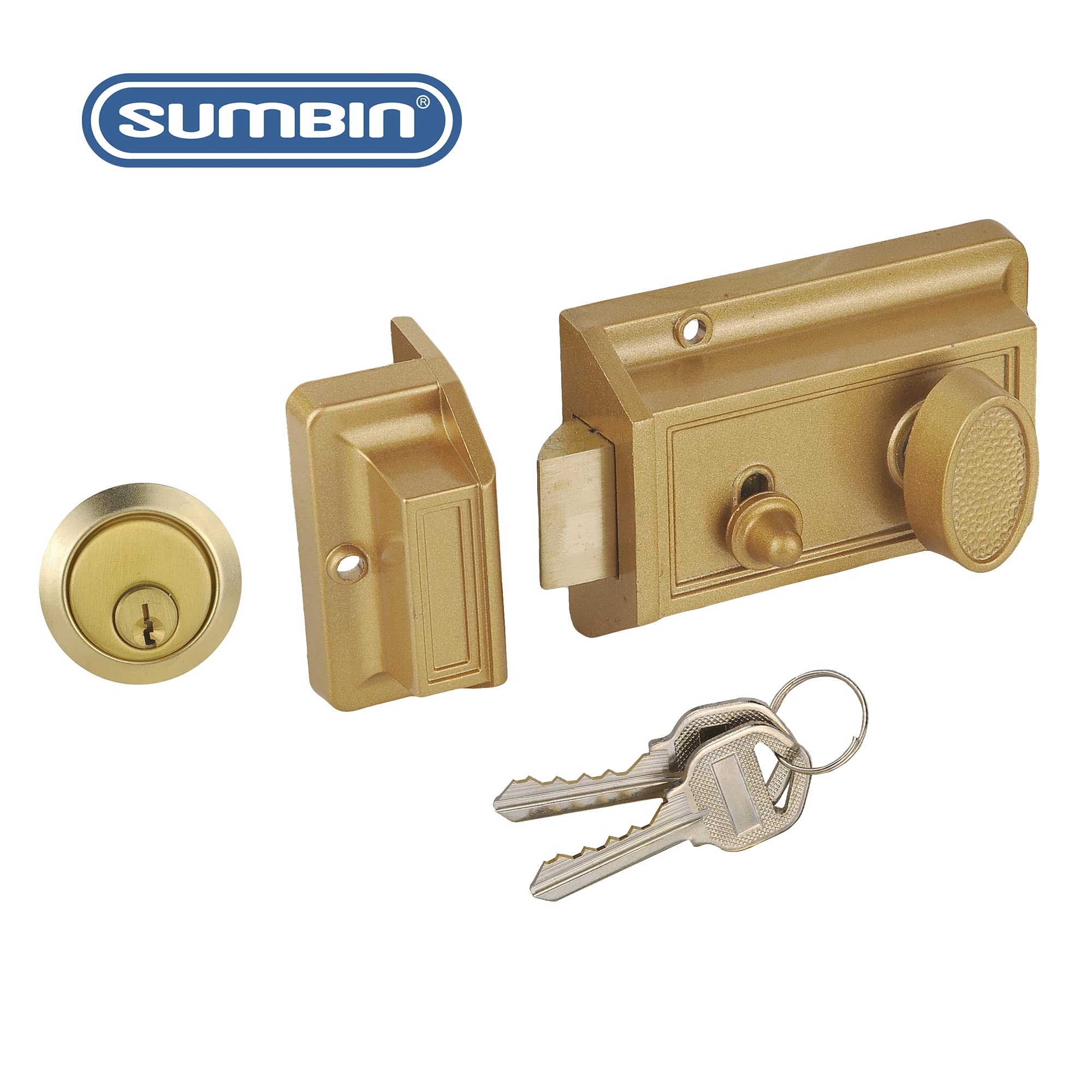 Sumbin Night Latch Deadbolt Rim Lock,Antique Locks With Keys For Front Door,Gold Finish