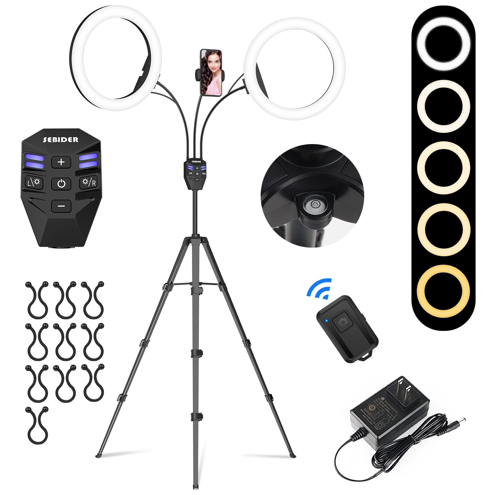 Sebider Dual 10" Led Ring Light With Tripod Stand & Phone Holder, Selfie Circle Lights With 5 Light Modes (2700-6500K)&12 Brightness Compatible For Makeup/Photography/Tiktok/Youtube/Live Stream