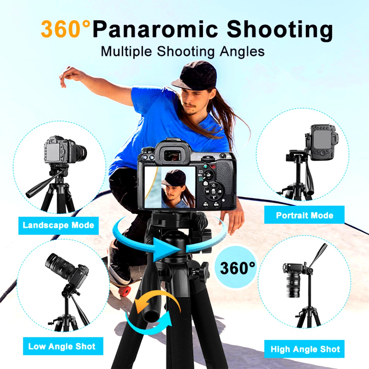 Yotetion 79 Inch Camera Bracket, 5-Section Adjustable 3-Way Gimbal Bracket, Monopod, Travel Telescope Bracket, Horizontal Telescope, Mobile Phone Professional Stand