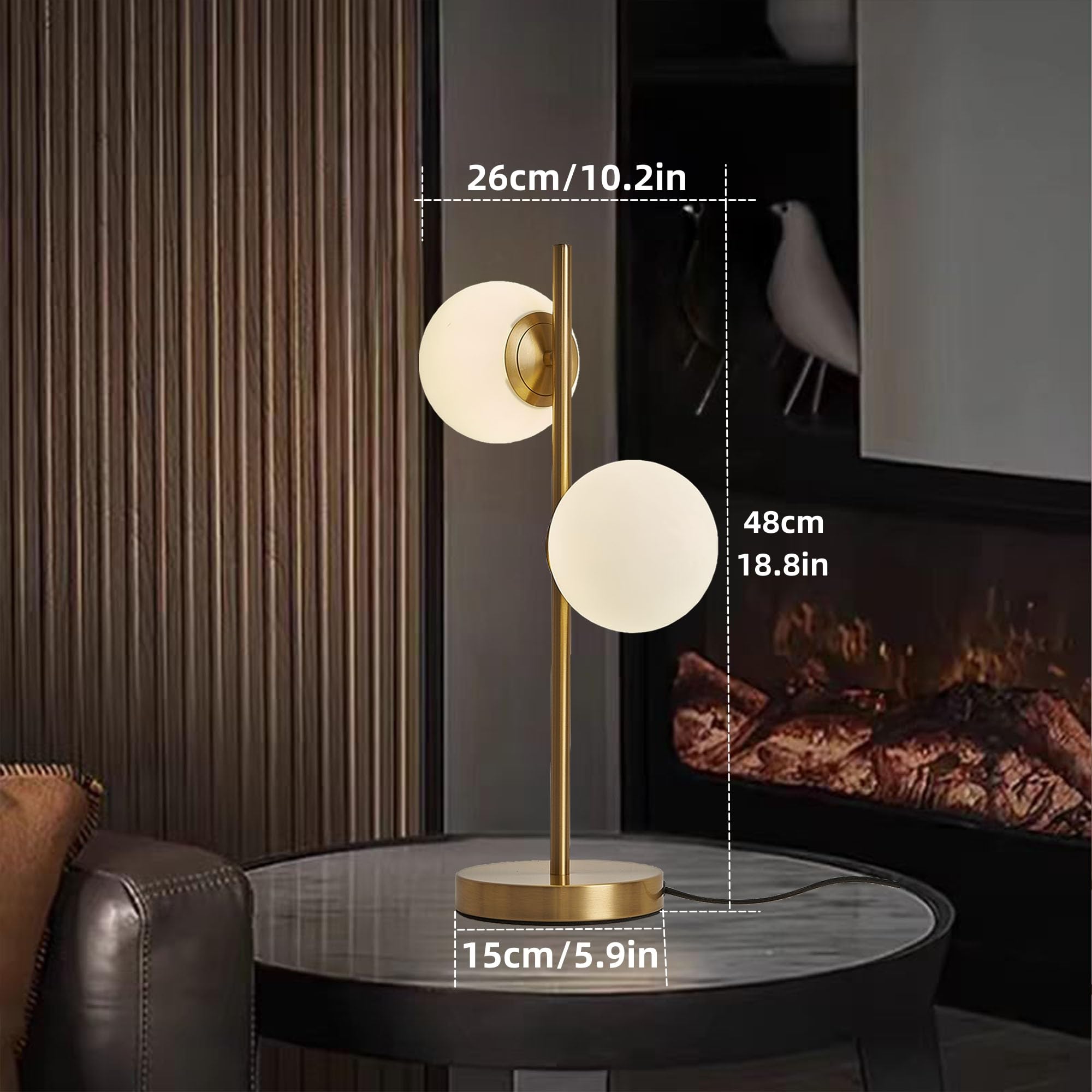 Kardleen Sphere Table Lamp For Bedroom, Mid Century Modern Table Lamp Gold Nightstand Light For Offices Contemporary Living Room Decor 2 Led Globe Lights