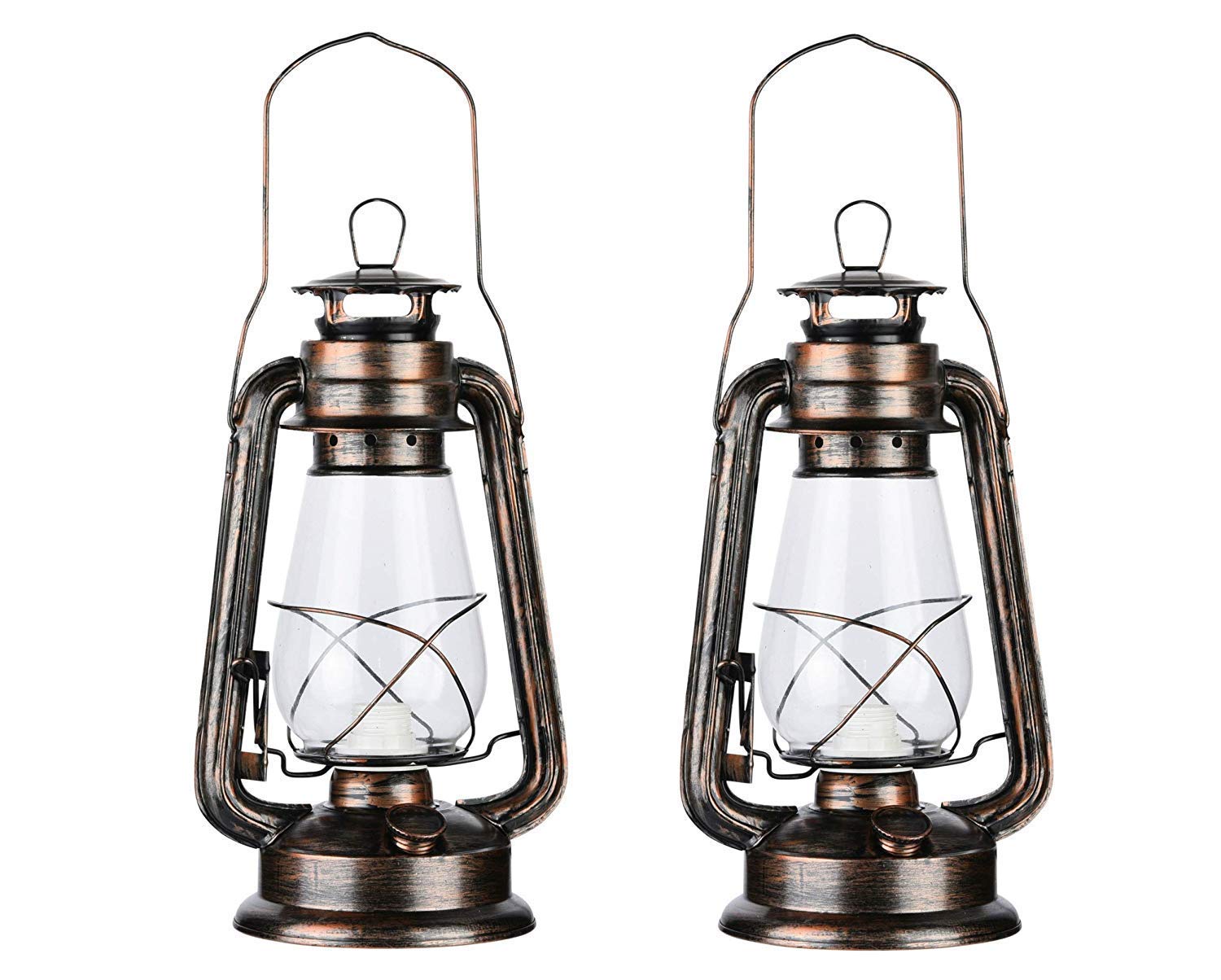 12Vmonster Pack Of 2 Vintage Rustic Accent Old Fashioned Electric Lantern Oil Lamp With Edison Led Bulb Bronze Rust Finish Dimmable Nightstand Desk Table Lamps For Antique Designer Light Study Room 12" Tall 6" D