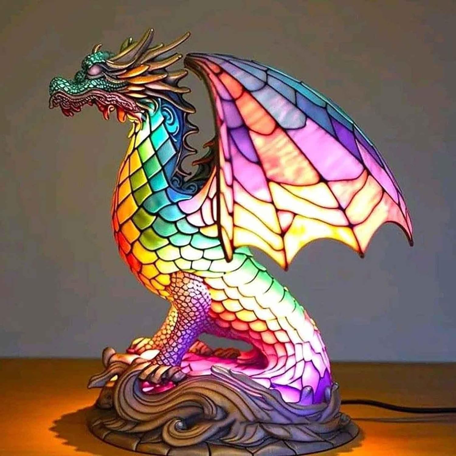 Yevheniy 3D Animal Lamp, Retro Stained Animal Night Light Lamp, Vintage Animals Table Lamp, Bohemian Resin Animal Lamps For Bedroom Living Room Dining Room Nursery Office Home Decoration (Dragon)