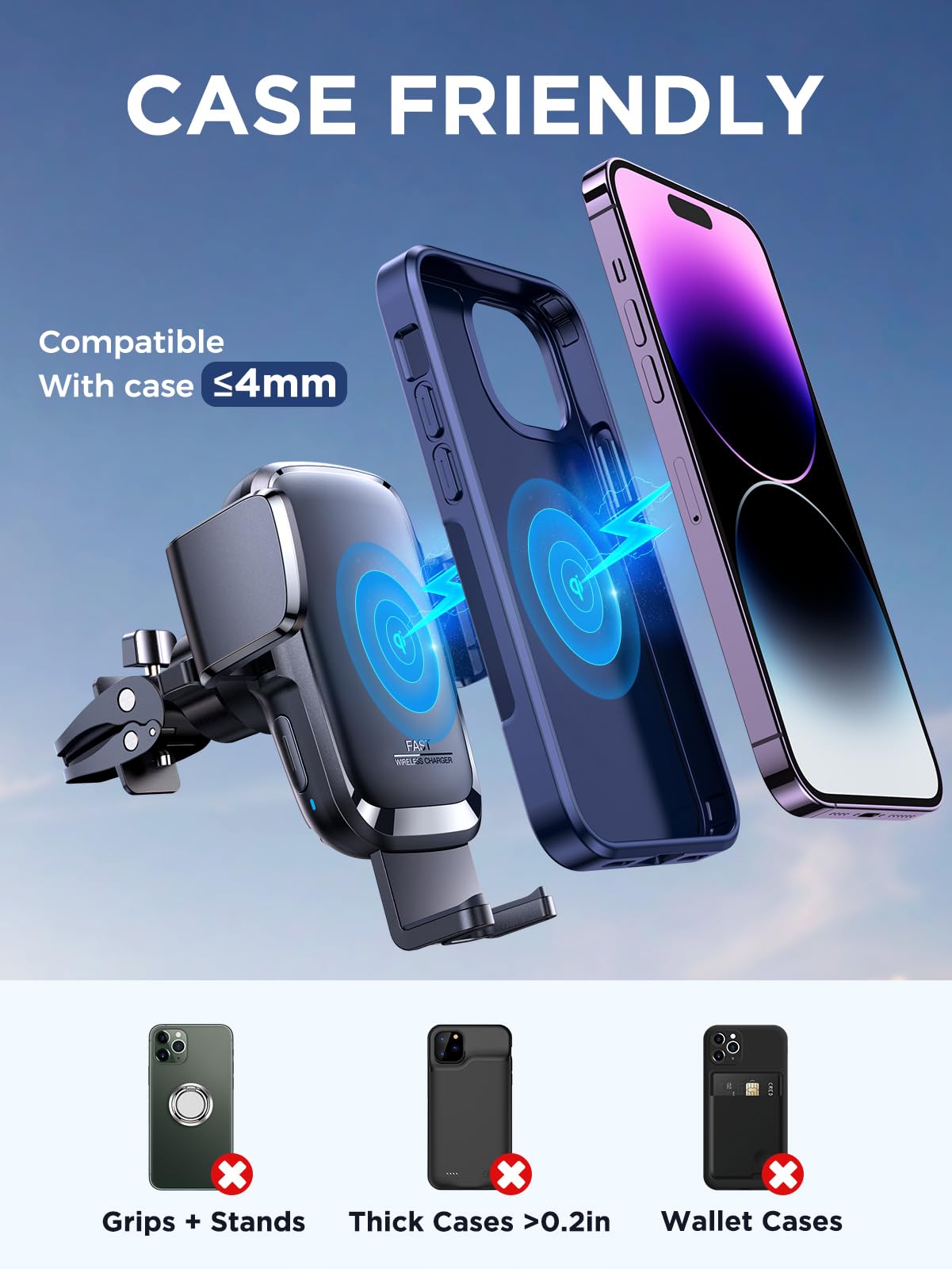 Joyroom Wireless Car Charger, 15W Qi Fast Charging Auto Clamping Car Charger Phone Holder Mount, Cell Phone Holder Car Mount For Iphone 16 15 14 13 Pro Max Xs, Galaxy S24 Ultra, Lg, Google