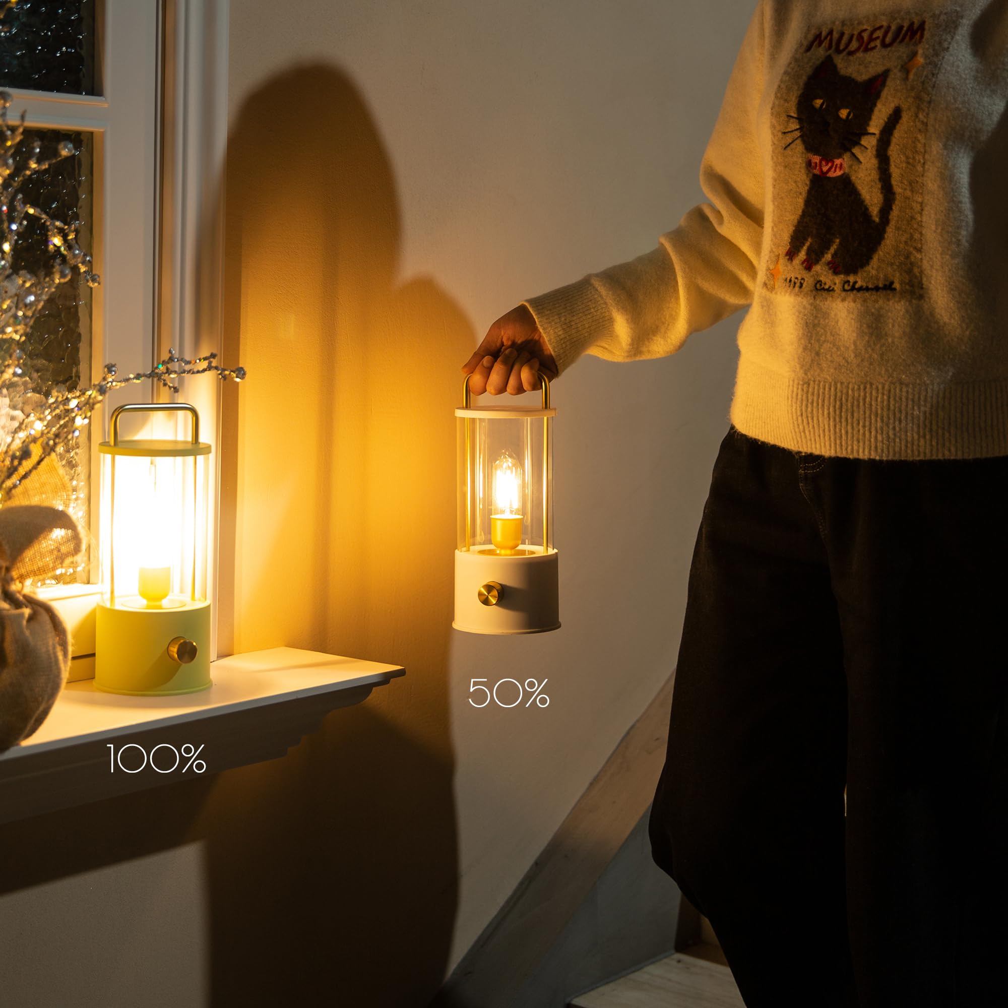 Lusharbor Cordless Table Lamp, Portable Lantern Rechargeable Led Battery Operated Lamp Stepless Dimming, Hanging Desk Bedside Small Table Lamp For Nightstand Camping Tabletop Bedroom White