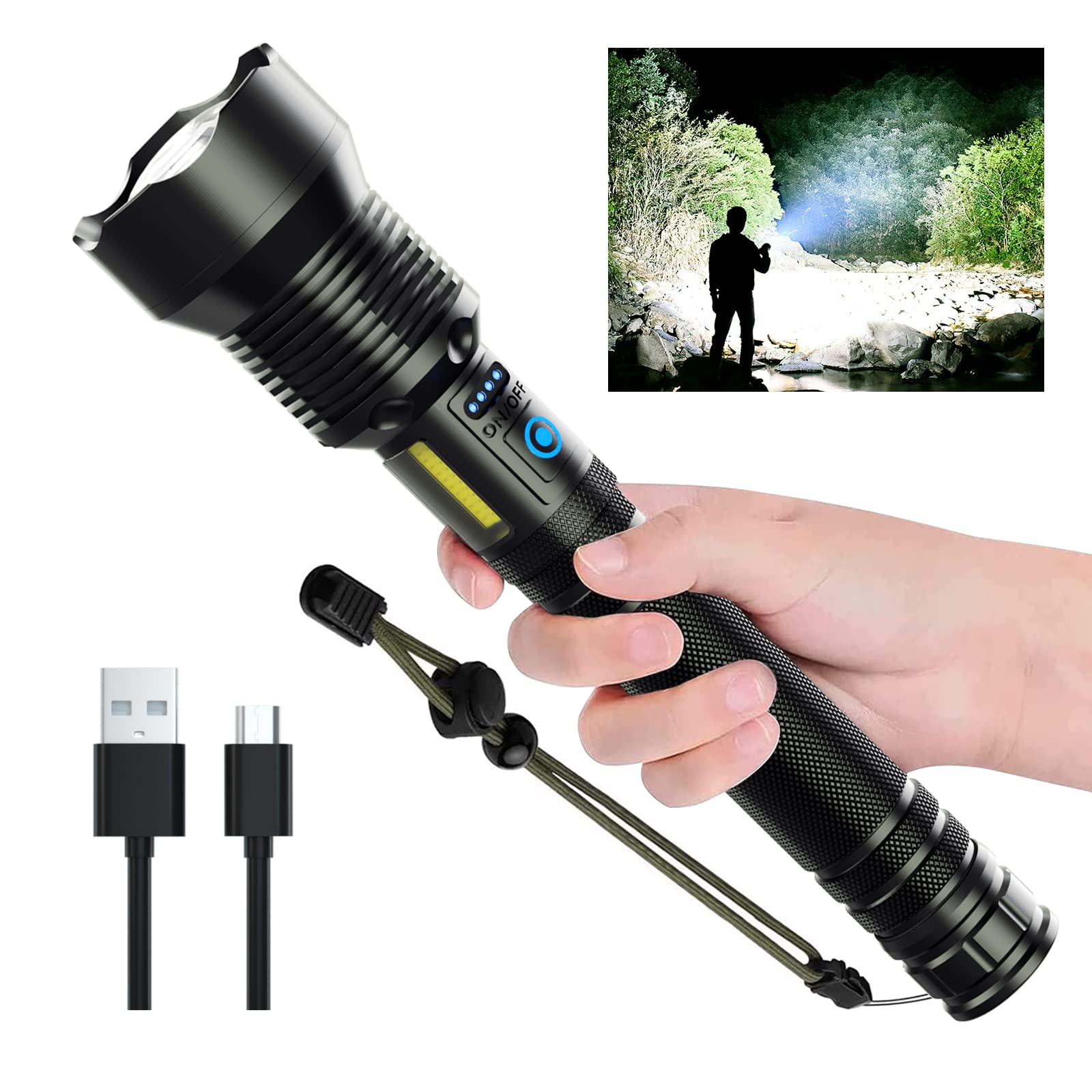 Cinlinso Rechargeable Led Flashlights, High Lumens Super Bright Flashlight, 5 + 7 Modes, Zoomable, Ipx6 Waterproof, Powerful Handheld Flashlights For Emergencies, Camping, Hiking