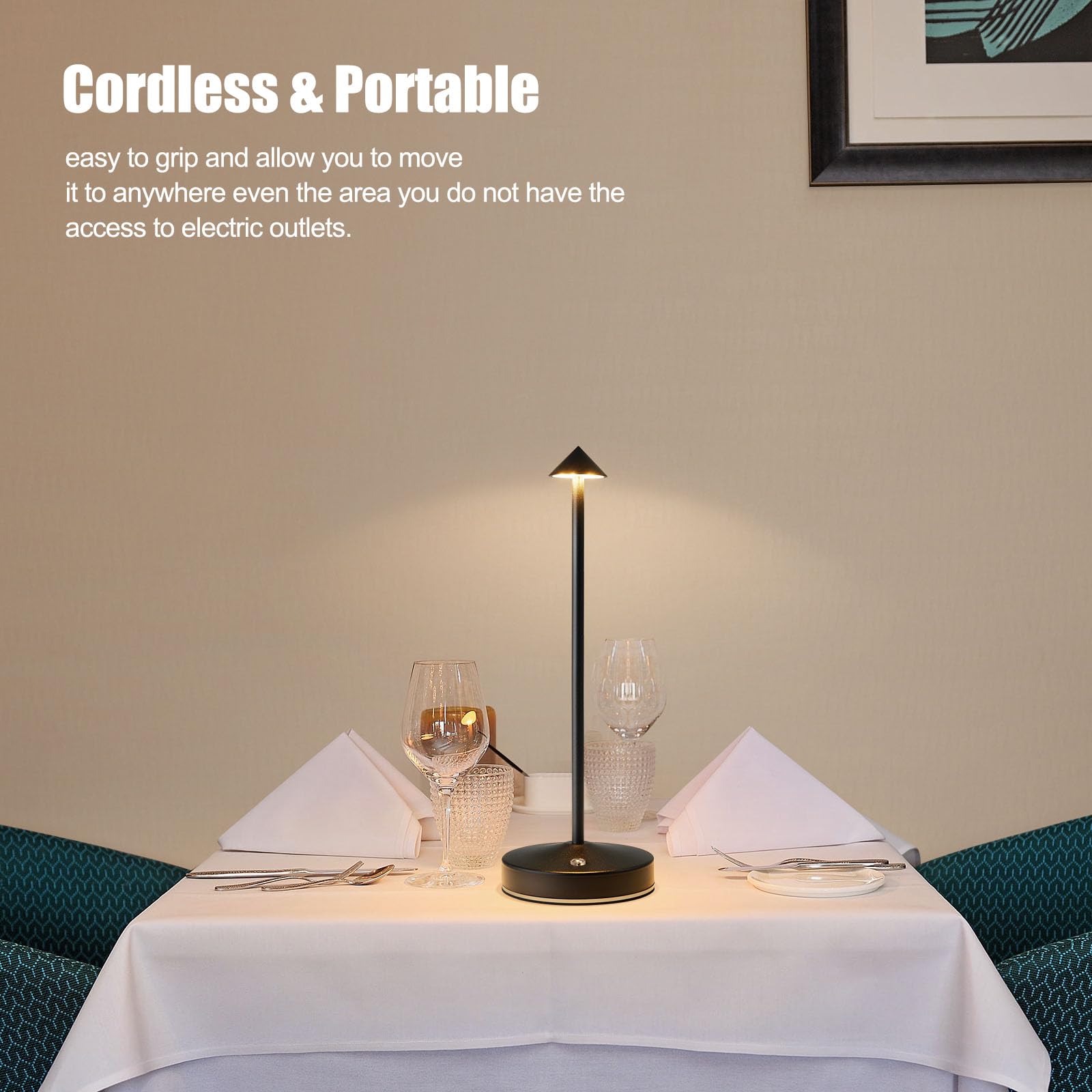 Kpshine Rechargeable Table Lamp Cordless,3000 Mah Battery Powered Lamp 2 Level Dimmable Table Lamps Mini Table Lamp In Aluminium 3000K Touch Lamp Cordless Table Lamps For Indoor & Outdoor (Black)