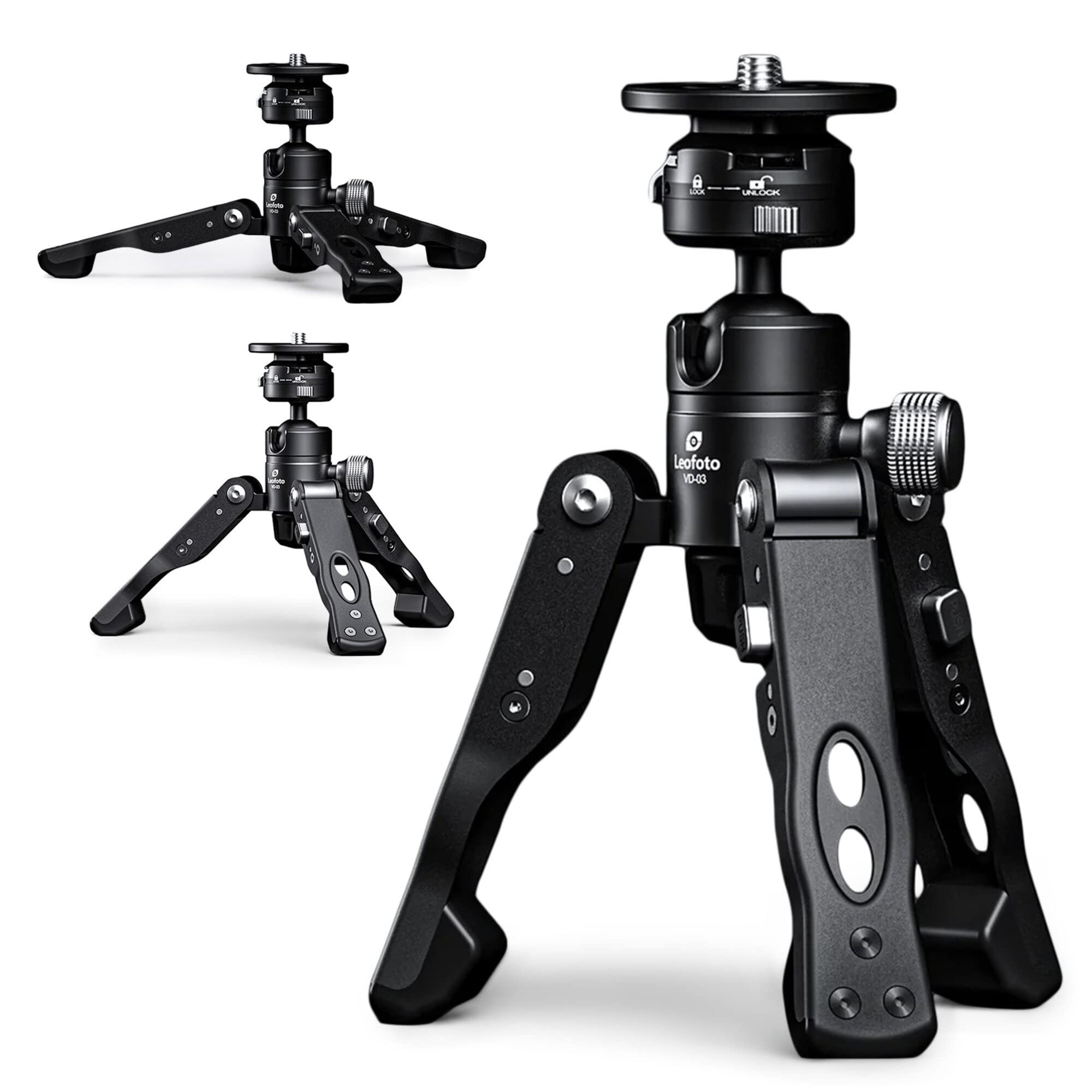 Leofoto Mv-324C+Vd-03 Carbon Fiber Flip Lock Pro Video Camera Monopod With Tripod Stand Max Load 22Lb, 1500Mm