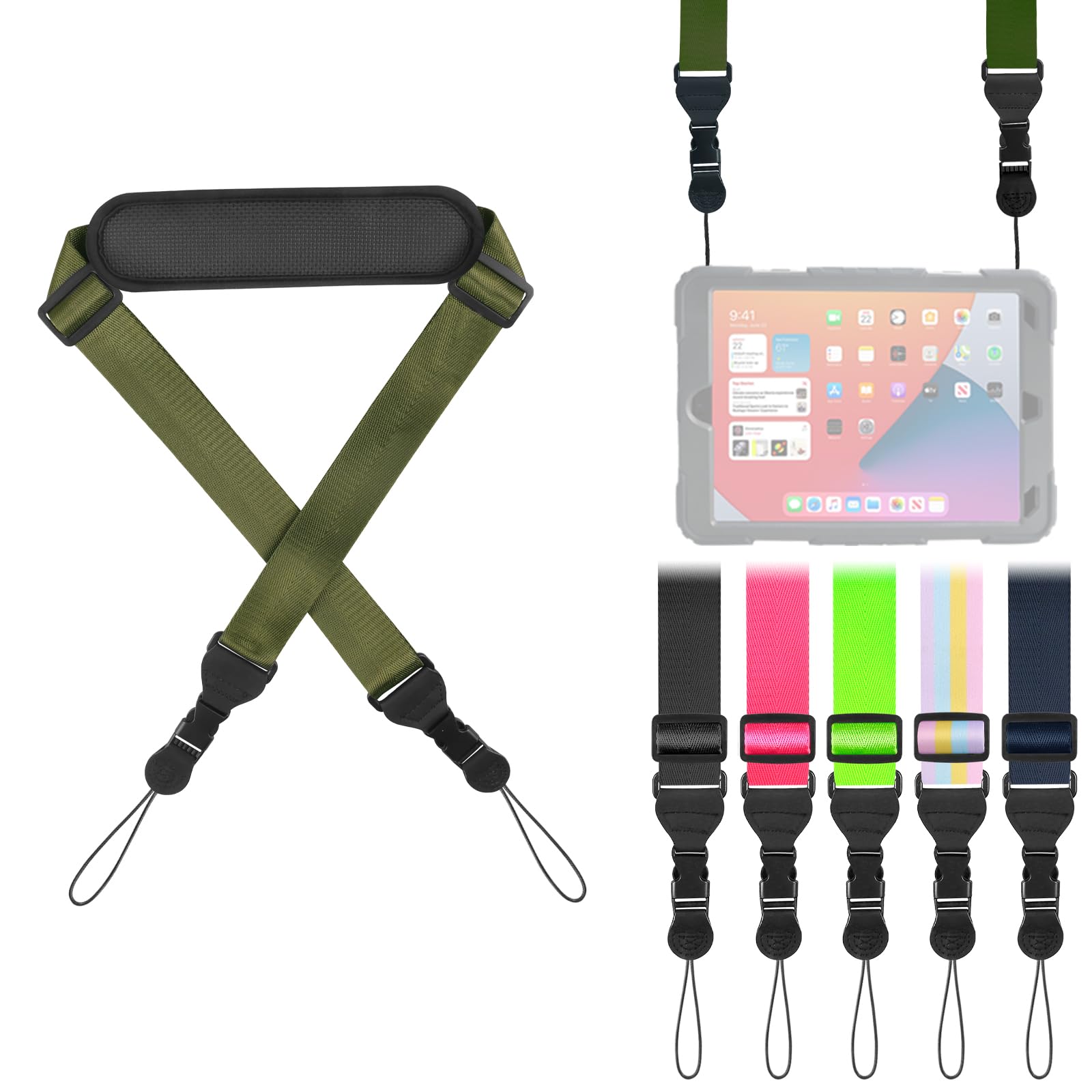 Fieil Universal Shoulder Strap, Neoprene Padded Bag Strap With Double Adjustable Buckles, Comfortable Neck Lanyard For Camera, Cellphone Tablet,Ipad, Laptop, Binocular, Luggage Bag(Army Green)