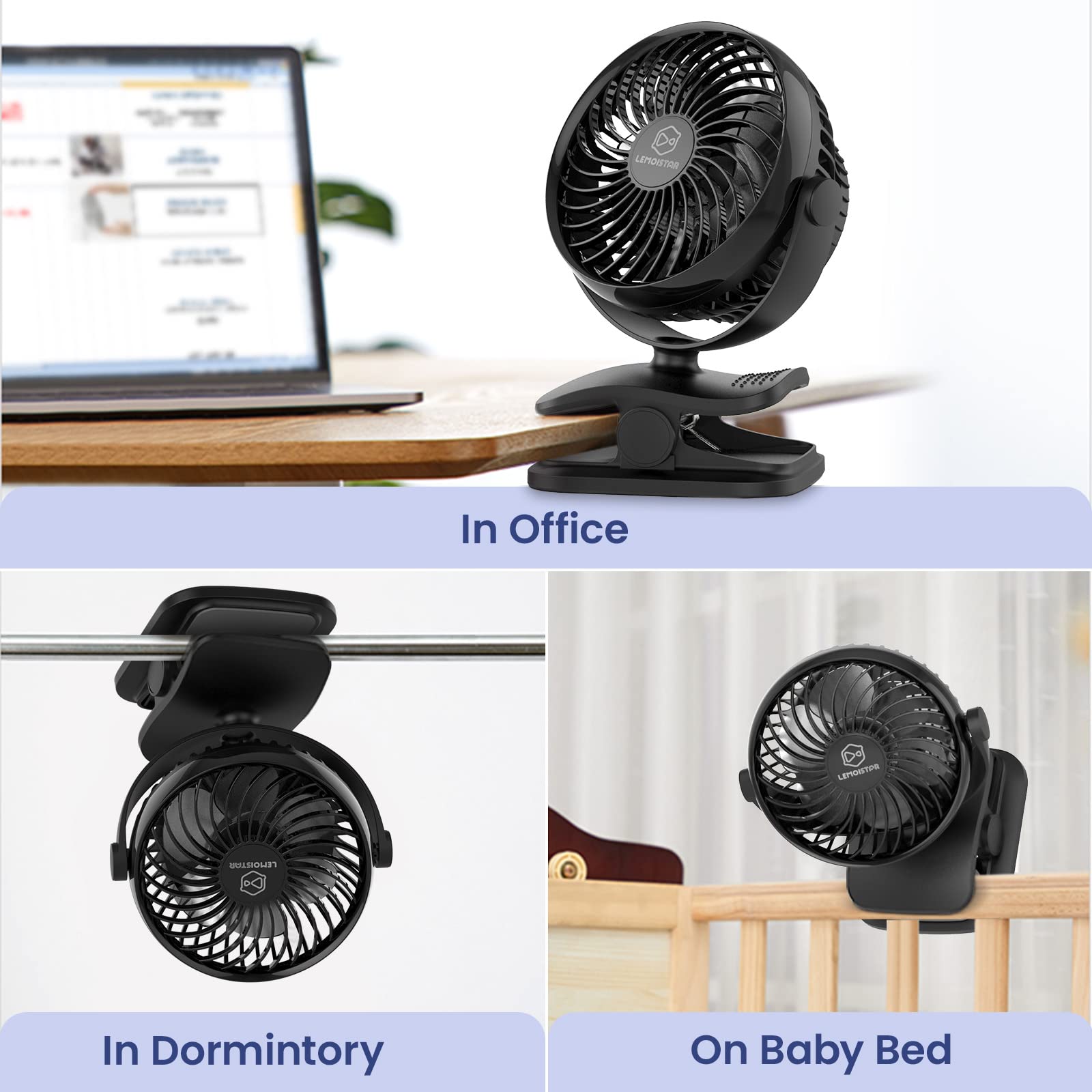 Shinebella Battery Operated Clip-On Aa Fan With 4 Speeds, 5-Inch Small Personal Fans For Dorm