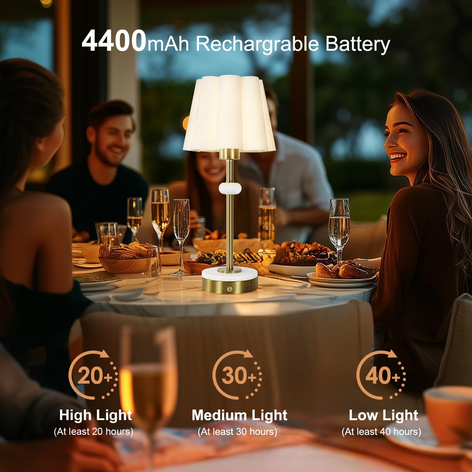 Kivditzo Portable Cordless Linen Shade Table Lamp With Touch Dimmer,4400Mah Rechargeable Battery Powered Lighting,3-Level Brightness,Marble Table Lamp,Bedside Night Lamp,Rechargeable Lamp(Bulb Included)