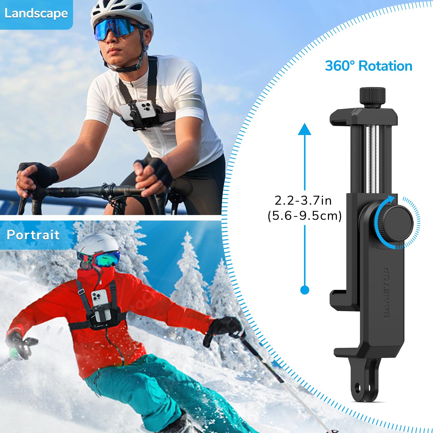 Sametop Phone Chest Mount Harness Holder Mobile Phone Strap Clip Compatible With Iphone Samsung Gopro 13/12/11/10/9/8 Dji Osmo And Most Cell Phones Action Cameras Pov/Vlog