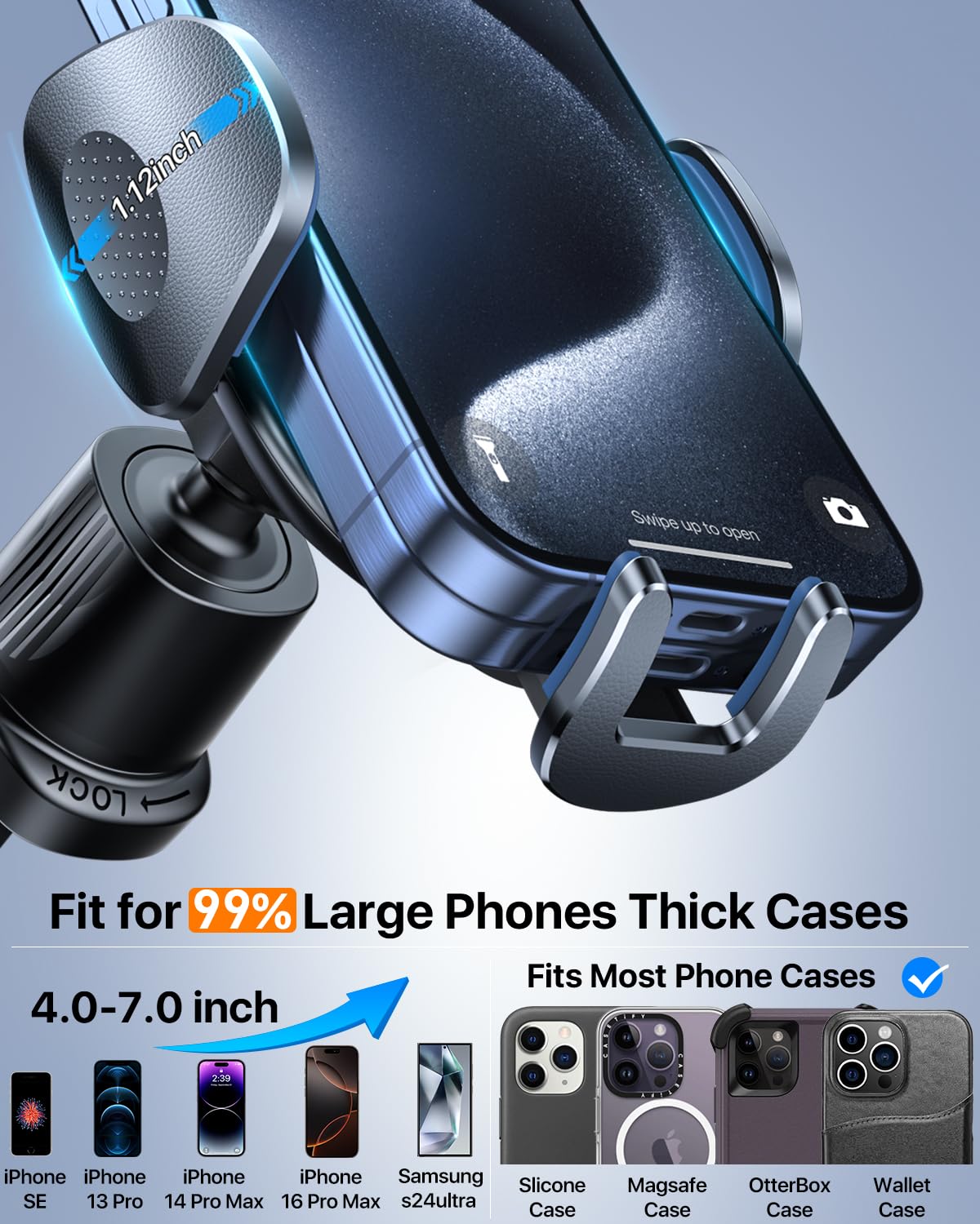 Yru Car Phone Holder [  Metal Hook Clip], Phone Holders For Your Car [No Fear Of Bumps] Air Vent Phone Mount Widely Compatible With Iphone16 15 14 13 12 Android Smartphones, Black