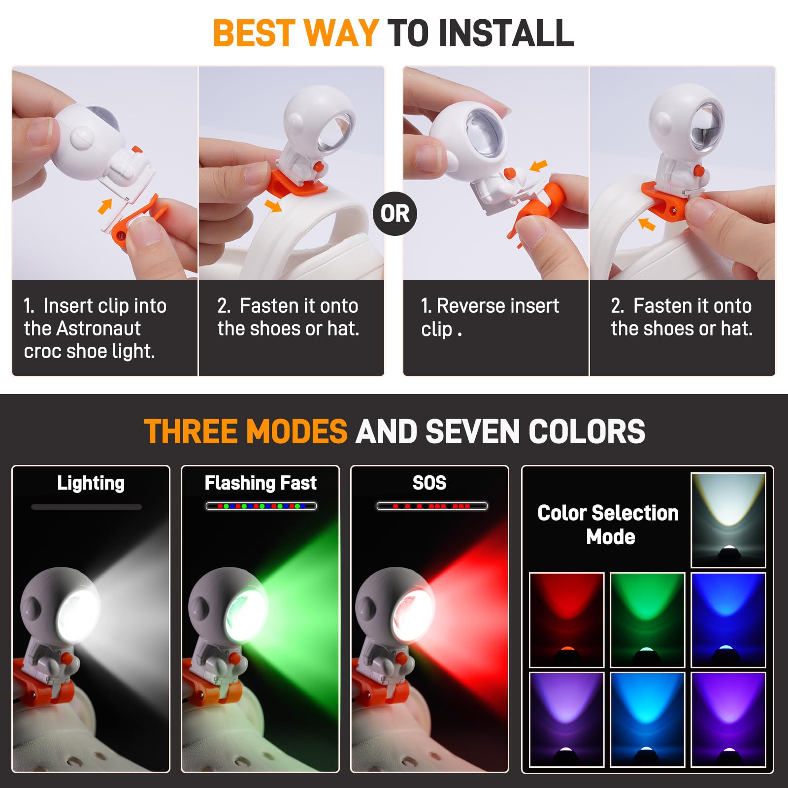 Sunytee Astronaut Shoes Light, Rechargeable 9 Kinds Light Models, Adjustable Headlight For Shoes,Hat, Ultra Bright Long Distance Flashlight For Hiking,Running, Walking,Camping...(4Pcs) (4)