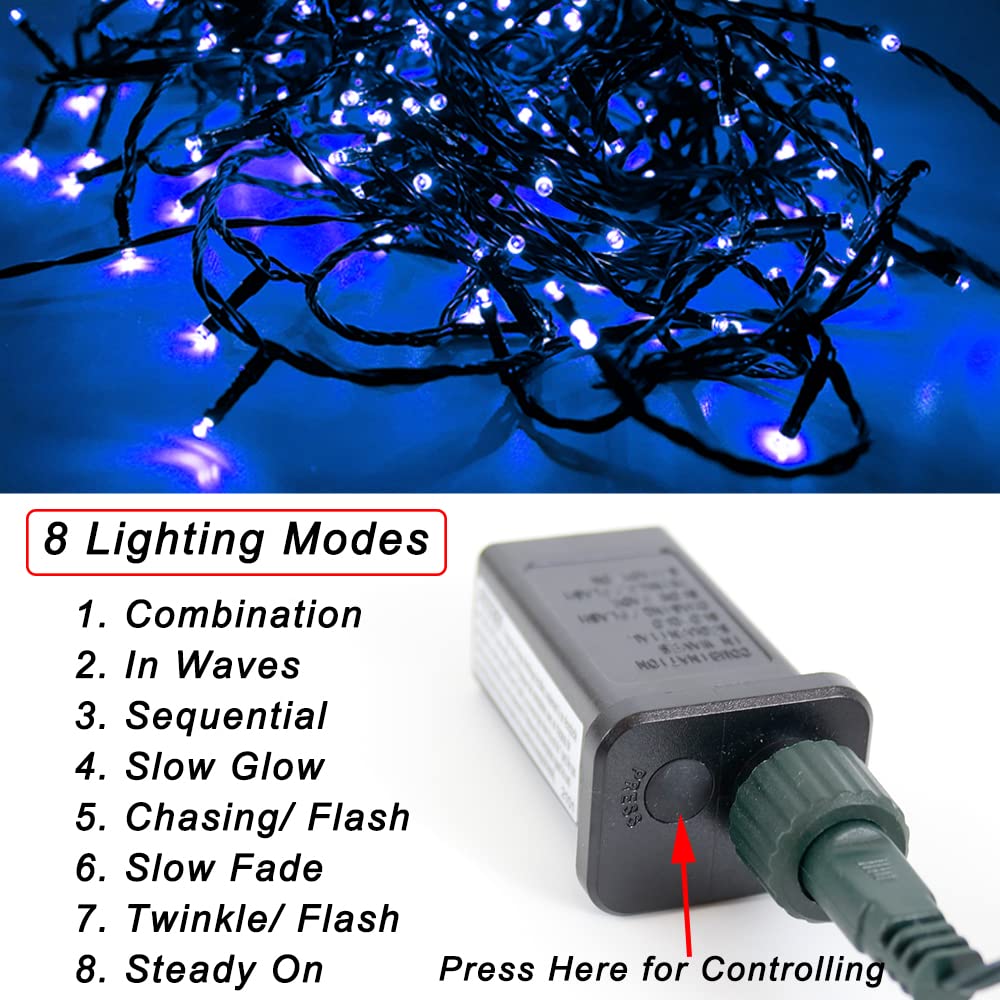 Pooqla Christmas String Lights, 200 Led 66 Ft Indoor & Outdoor Blue Fairy Lights, 8 Modes For Home, Yard, Patio, Wedding, Party & Halloween Decoration