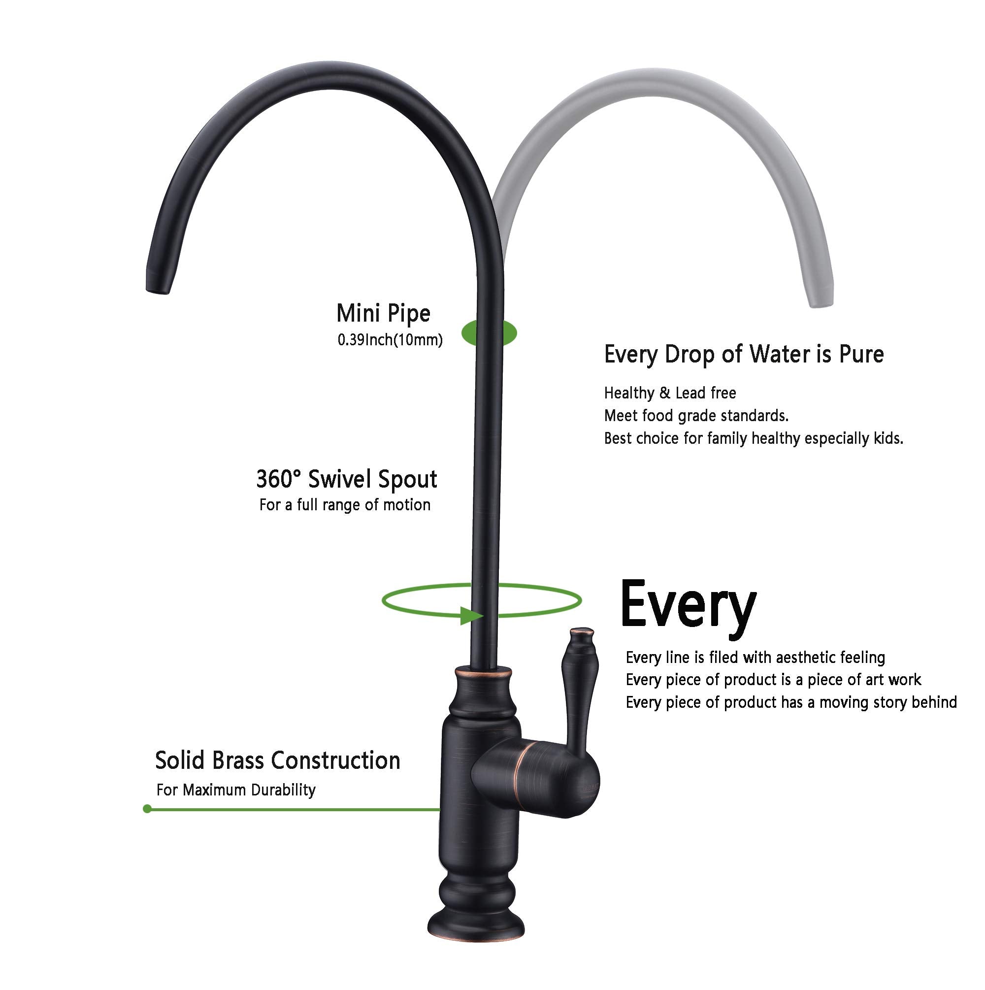 Kmeino Oil Rubbed Bronze Water Drinking Faucet, 100% Lead-, Universal Fit For Ro Systems, Low Noise, Ceramic Disk Cartridge, Sink Mount