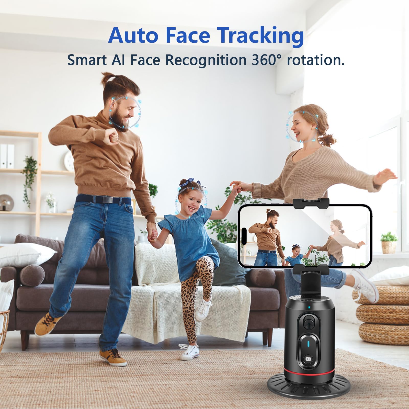 Kalofaye Automatic Face Tracking Tripod, 360° Rotating Smart Camera Stand, Led Fill Light, No App Required, Gesture Control, With Detachable Remote Control, Suitable For Vlog Live Broadcast And Video