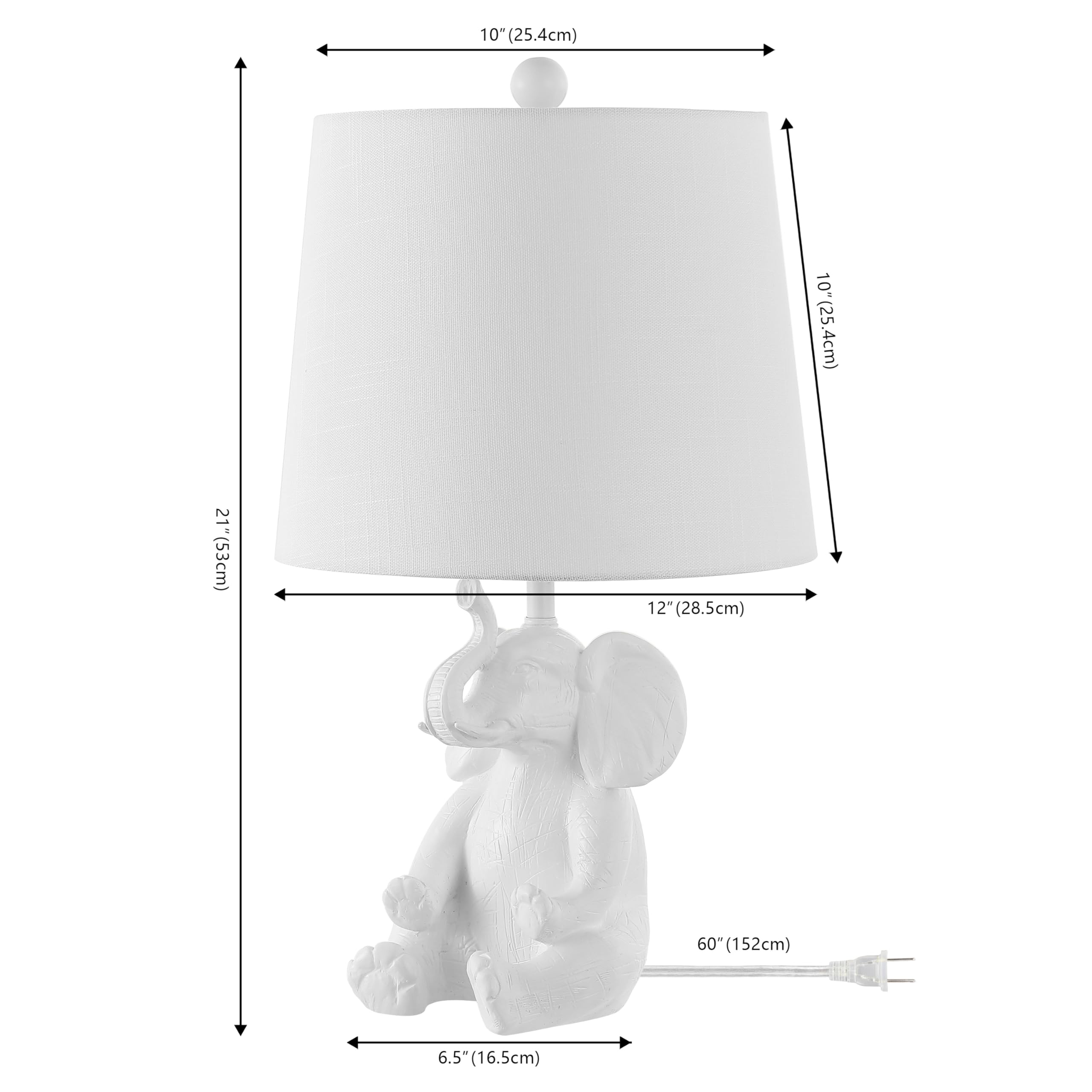 Jonathan Y Jyl4060A Kairi 21" Modern Shabby Chic Resin/Iron Happy Elephant Led Kids' Table Lamp With Phone Stand, White, For Living Room, Bedroom