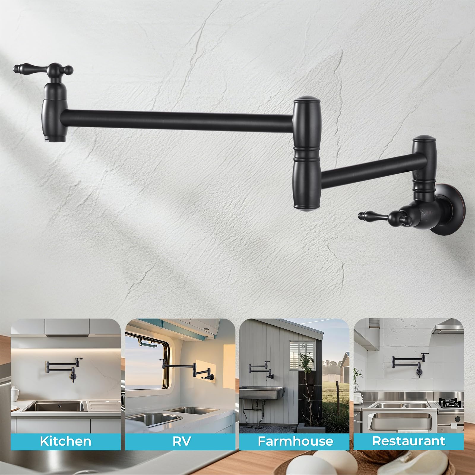 Aklfgn Akl Pot Filler Faucet, Oil Rubbed Bronze Wall Mount Kitchen Sink Pot Filler Faucet, Commercial Folding Kitchen Faucets, 2 Handle With Double Joint Swing Arms Brass Stove