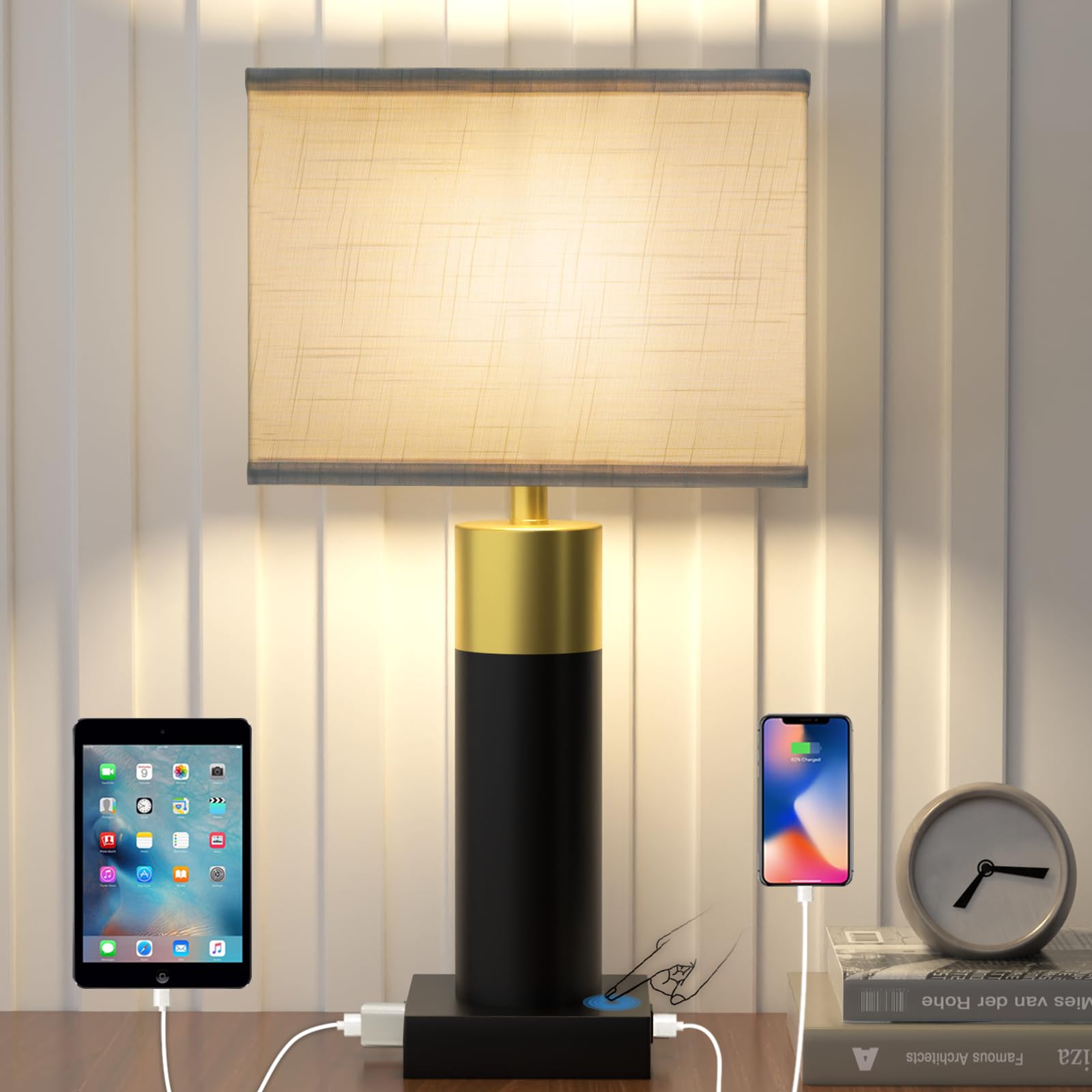 Oyedis Touch Table Lamp For Bedroom 3 Way Dimmable 22''Bedside Lamp With Usb A+C Nightstand Lamp For Living Room Office And Hotel Bulb Included