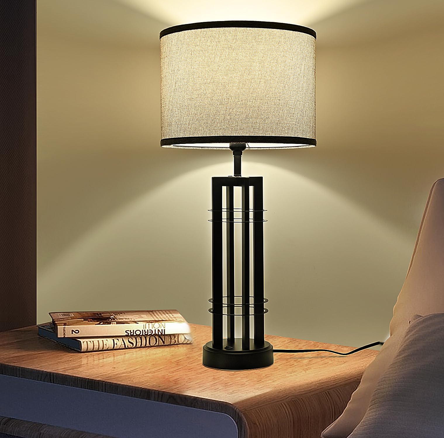 Easebri 27In Tall Table Lamps For Living Room Button Control Farmhouse Rustic Table Lamps Set Of 2 Sidetable Lamps Black&Grey Bedroom Lamps For Bedside Nightstand End Table