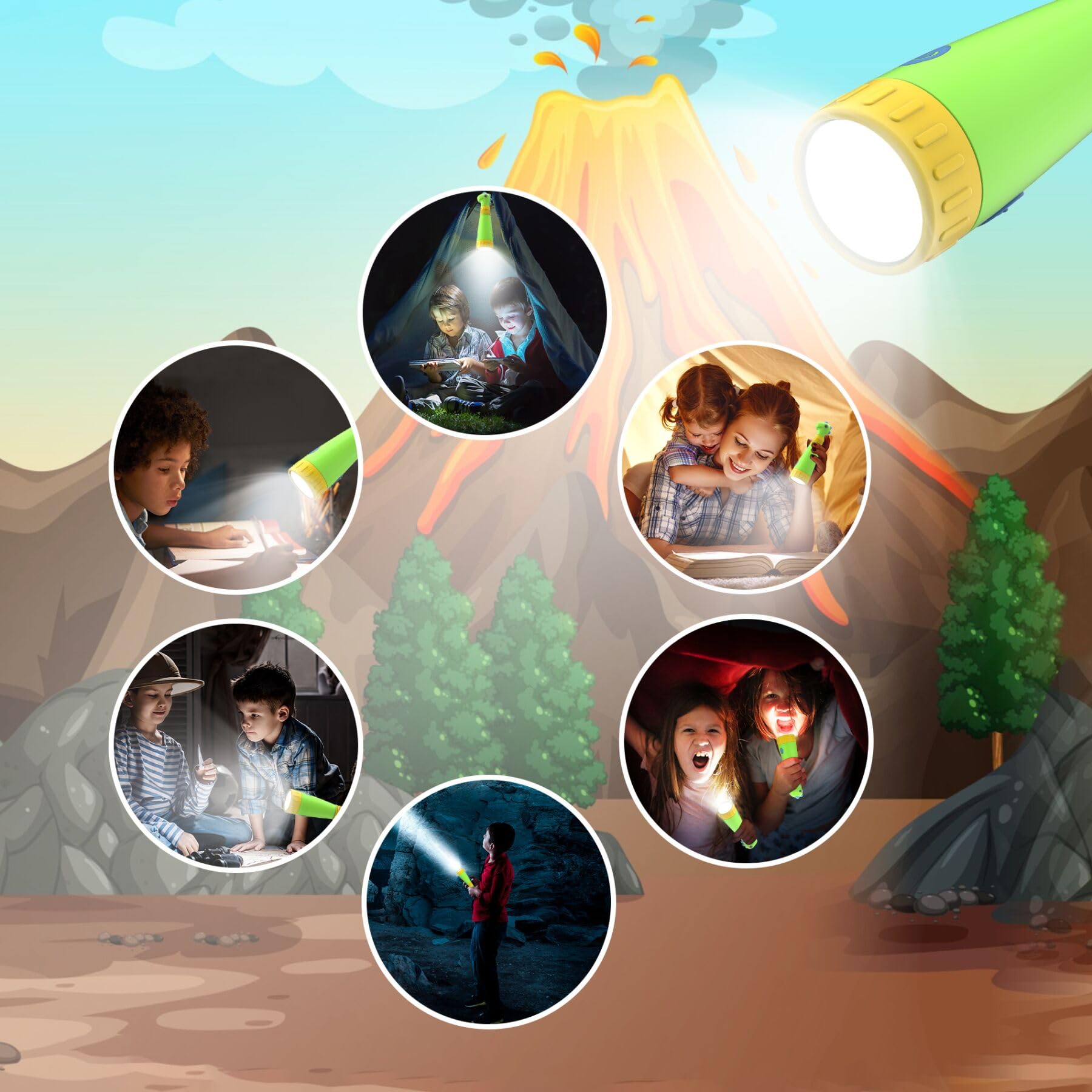 Cosoos Rechargeable Dinosaur Flashlight For Kids, Roar Mode, Kids Flashlight Toys, Outdoor Camping Gear Accessories, Birthday  Easter Basket Stuffers For Kids 3 4 5 6 7 8 9 10 Years Boys Girls