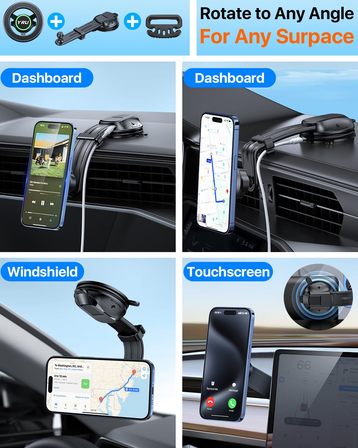 Yru [ Ultra Strongest Magnet] Vacuum Magnetic Car Phone Holder For Magsafe [360° Rotatable Suction] Cell Phone Mount For Dashboard Windshield Vent Cradle For Iphone 16 Pro Max 15 14 Android, Green