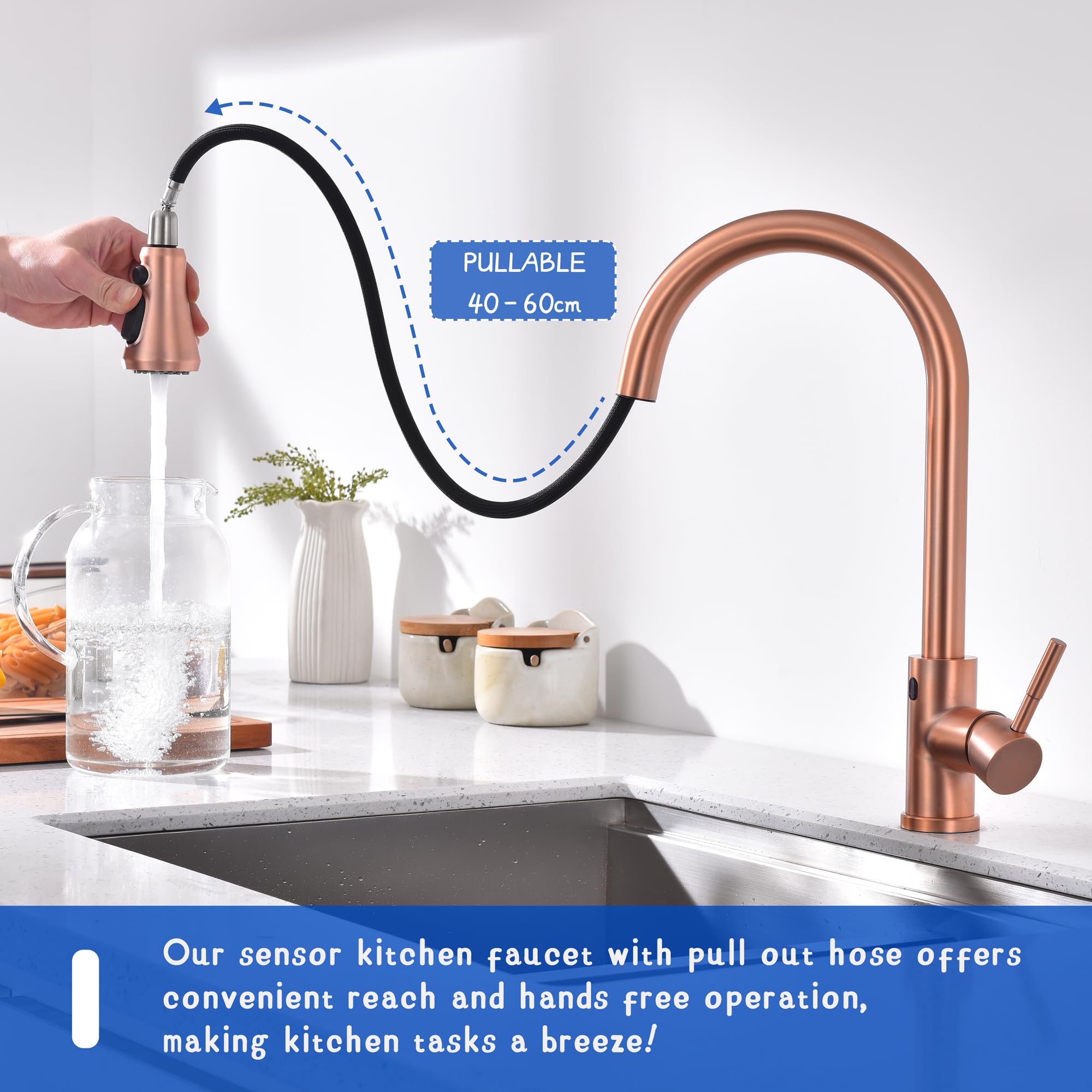 Tutew Touchless Kitchen Faucet With Pull Down Sprayer, Red Copper Motion Sensor Kitchen Sink Faucet Single Hole, Spot Resist Stainless Steel Single Handle Commercial Modern Faucet