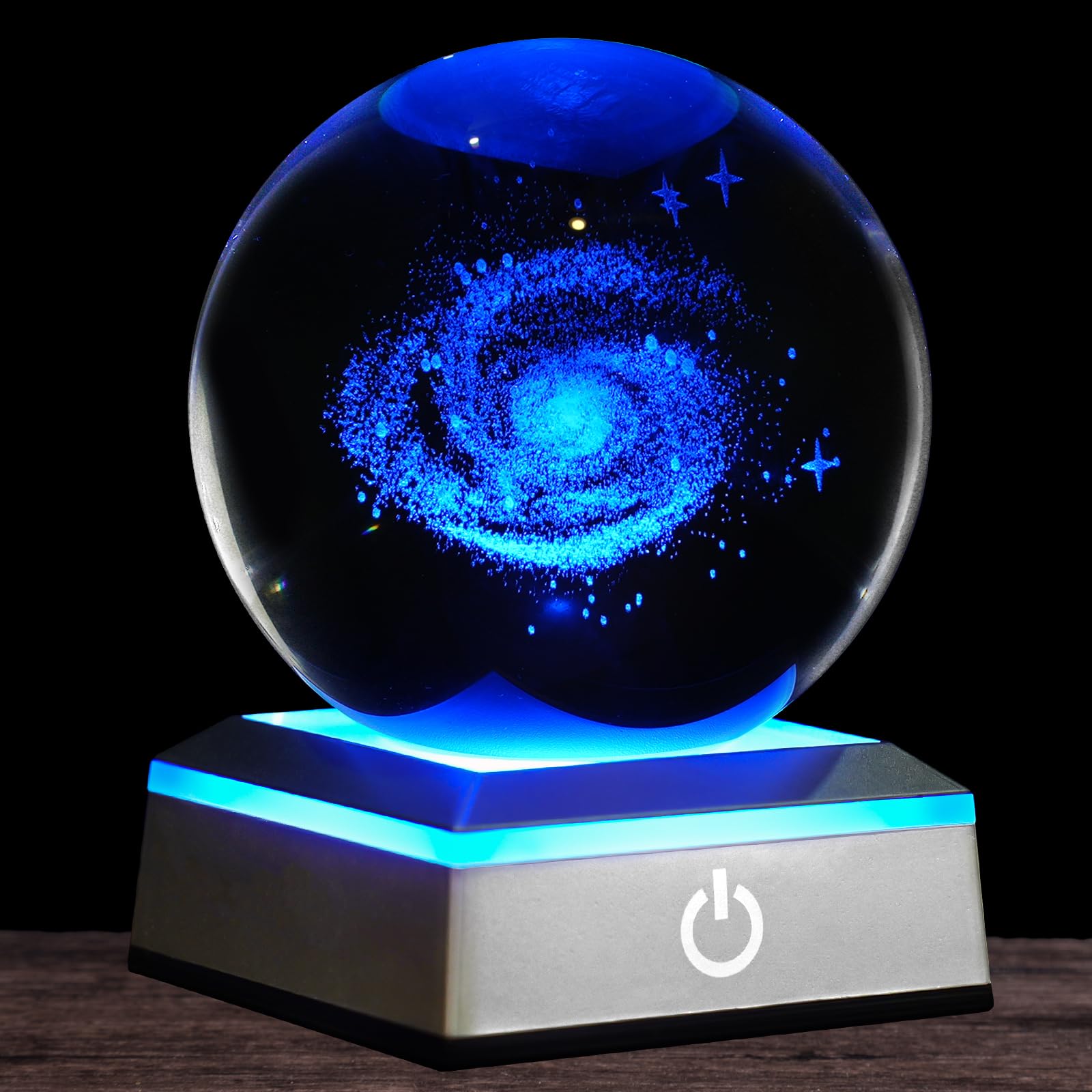 Oriamde 3D Galaxy Crystal Ball Night Light 3.15 Inch Glass Ball Table Lamp With Color Changing Touch Base Decor Ideal Galaxy Model  For Friends Kids Christmas Birthday
