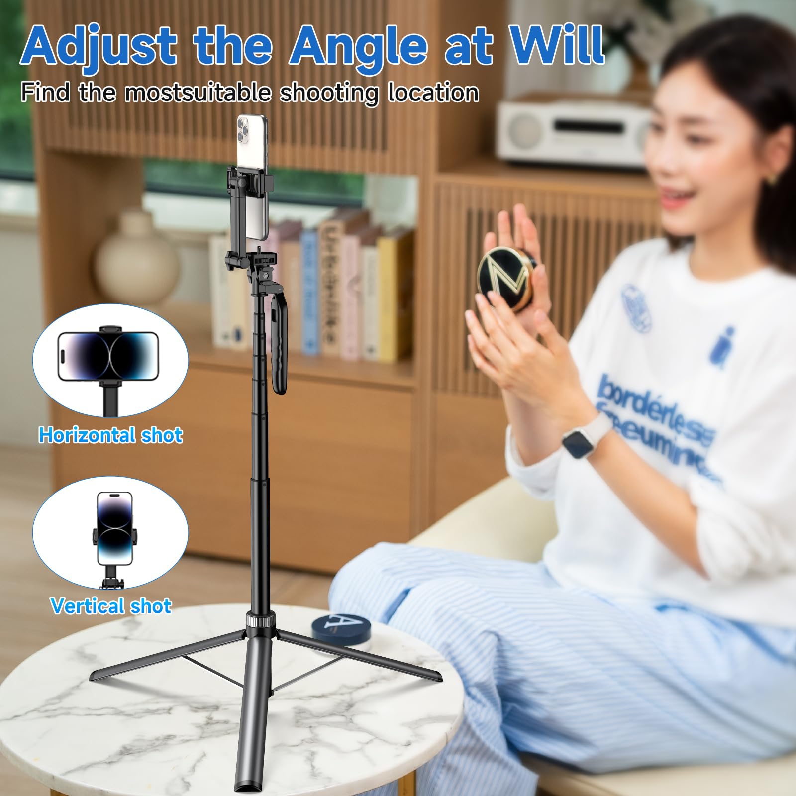 Zzr Seven Tripod For Iphone, Selfie Stick For Iphone With Remote, Phone Tripod For Recording, Compatible With All Cell Phone And Camera X70 (80")