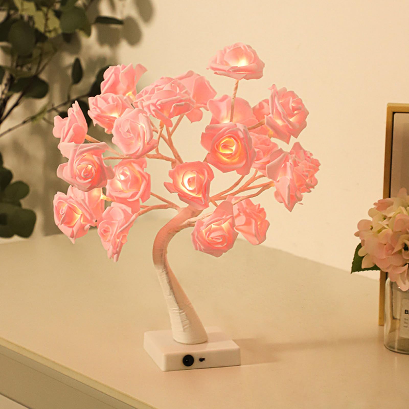 Ikenta 18" Tree Table Lamp 24 Pink Artificial Flower Rose,Wedding Light Home Decor Bedside Night Light Battery Powered Pink Table Lamp For Girl Women, Mother'S Day, Valentine'S Day, Birthday Present