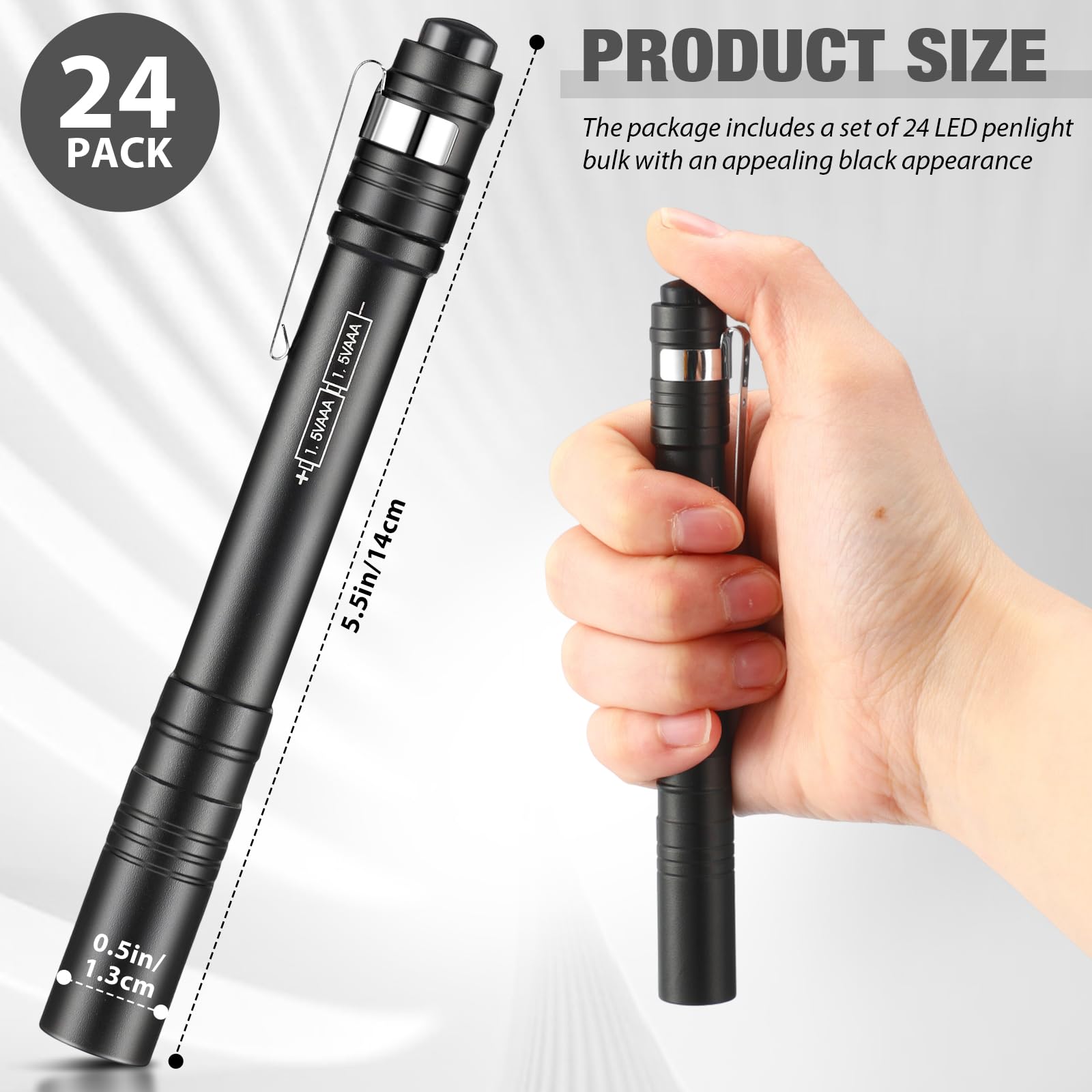 Rossesay 24 Pack Led Pen Lights Bulk, Pocket Flashlight With Clip, Aluminum Pen Flashlights Mini Pen Lights For Nurses Hospital Outdoor Camping Emergency Hiking (Black)