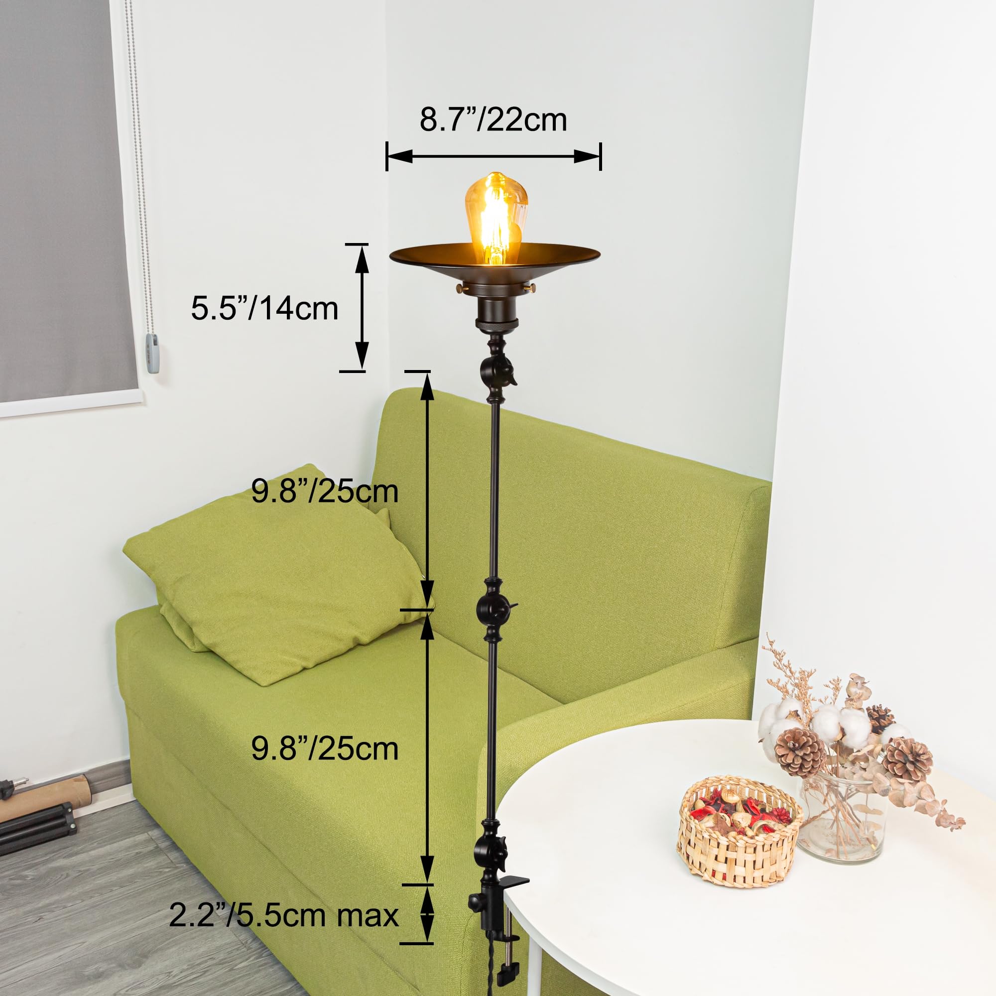 Kiven Dimmable Clip-On Desk Lamp, 1-Light Iron Modern Nightstand Lamps With Flexible Swing Arm, 8.2Ft Plug In Cord, Decorative Clamp Lamp For Office Bedside Bookshelf Cabinet E26 Sokcet,Black