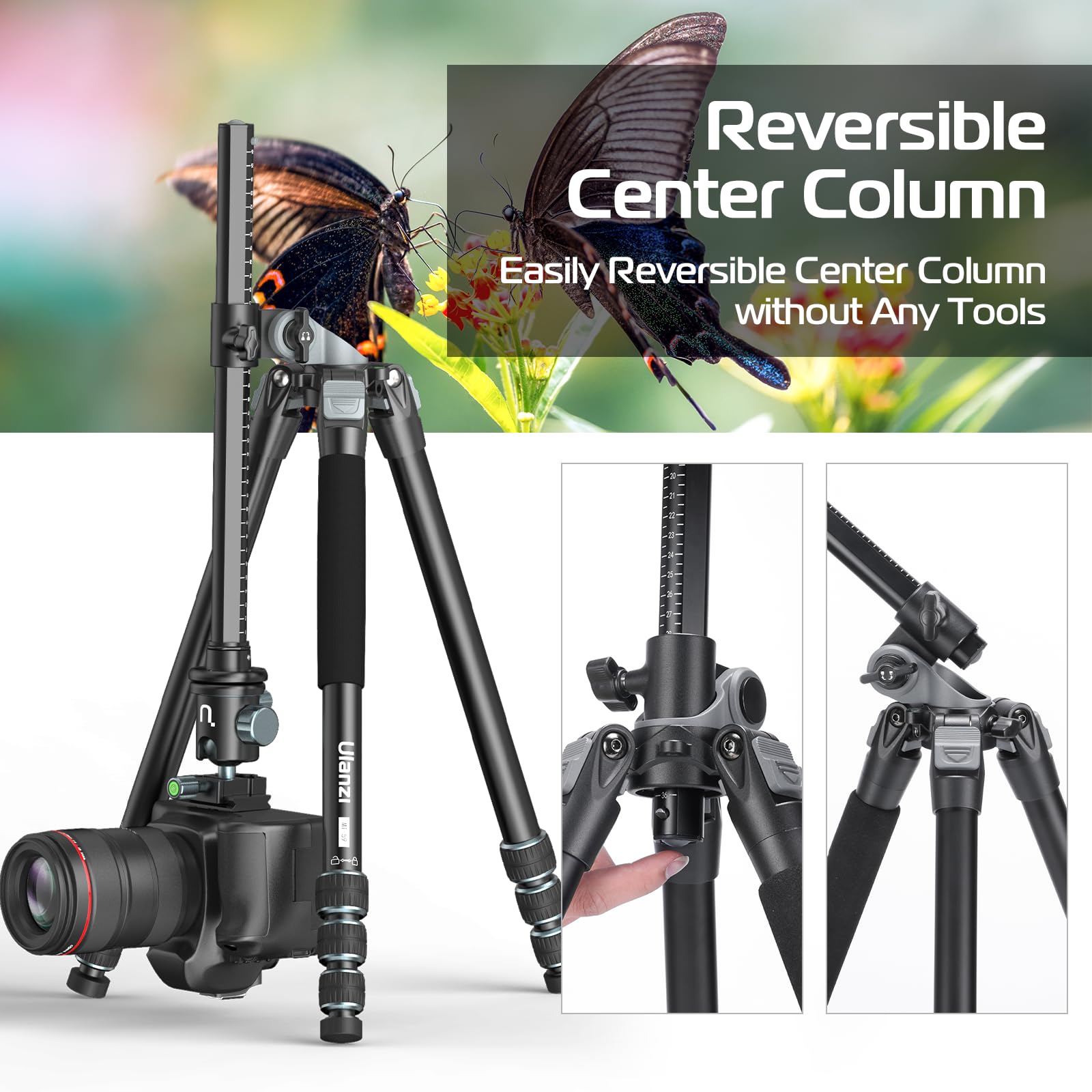 Ulanzi Camera Tripod Monopod 70 Inch, Mt-59 Multifunction Travel Tripods With Metal Ball Head Aluminum, Horizontal Overhead Shooting With Center Column For Dslr Camera Video Camcorder Max Load 33Lb