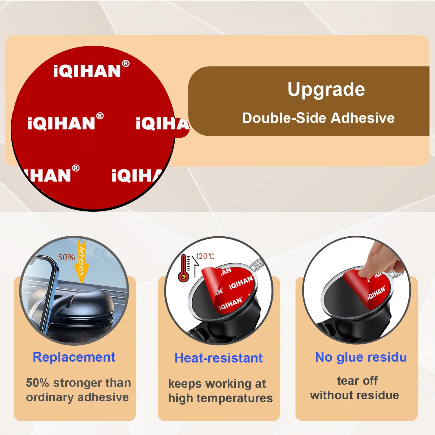 Pormkig Sticky Adhesive Pad Replacement For Suction Cup Mount, 5Pcs Circle 70Mm(2.76") Extra Strong Double-Sided Sticker Tapes For Universal Car Dashboard Phone Holder Windshield Dash Cam Gps Camera Sucker