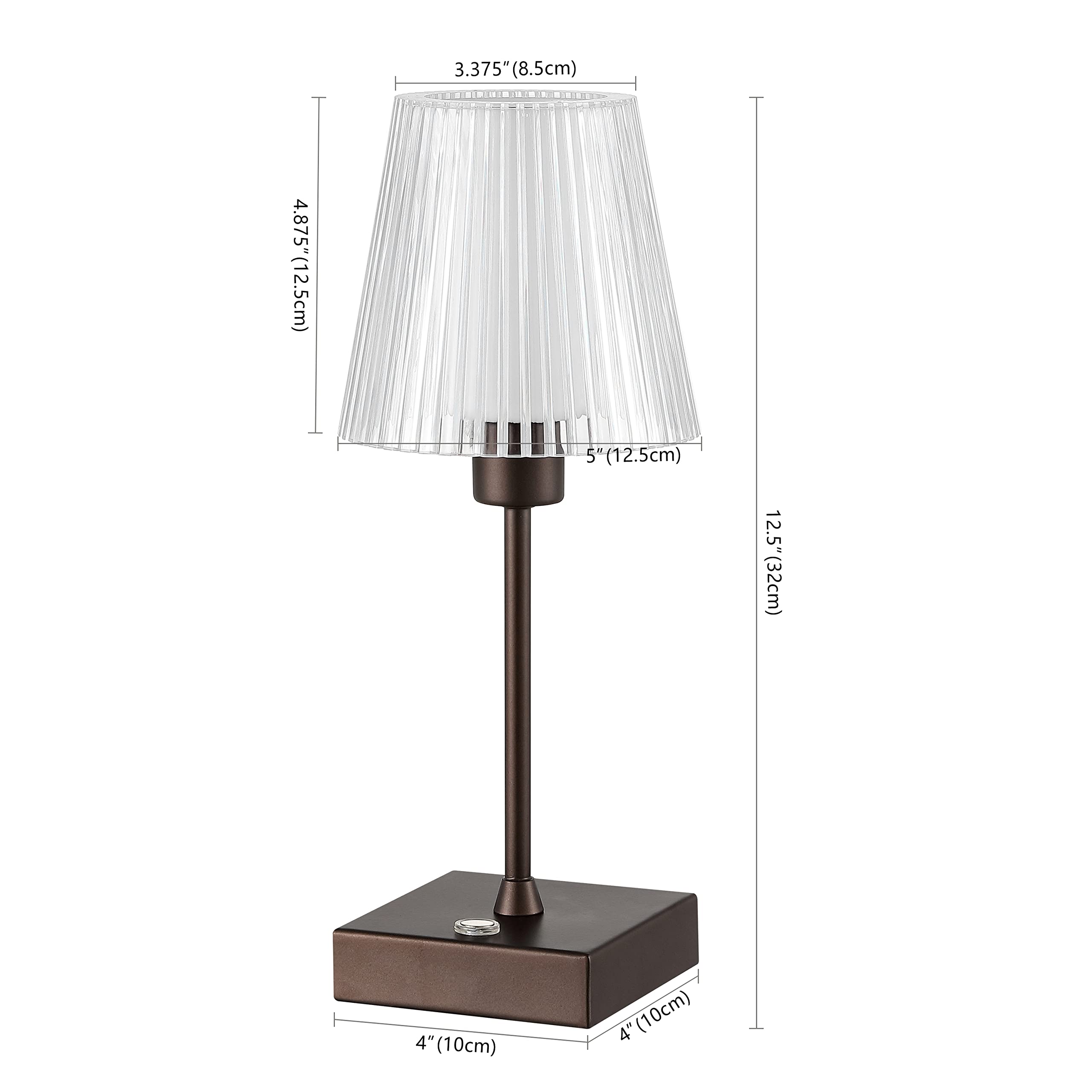 Jonathan Y Jyl7225A Oscar 12.5" Modern Industrial Rechargeable/Cordless Portable Iron/Acrylic Integrated Led Table Lamp, Ribbed Shade, Contemporary Bedside Desk Nightstand Lamp, Oil Rubbed Bronze