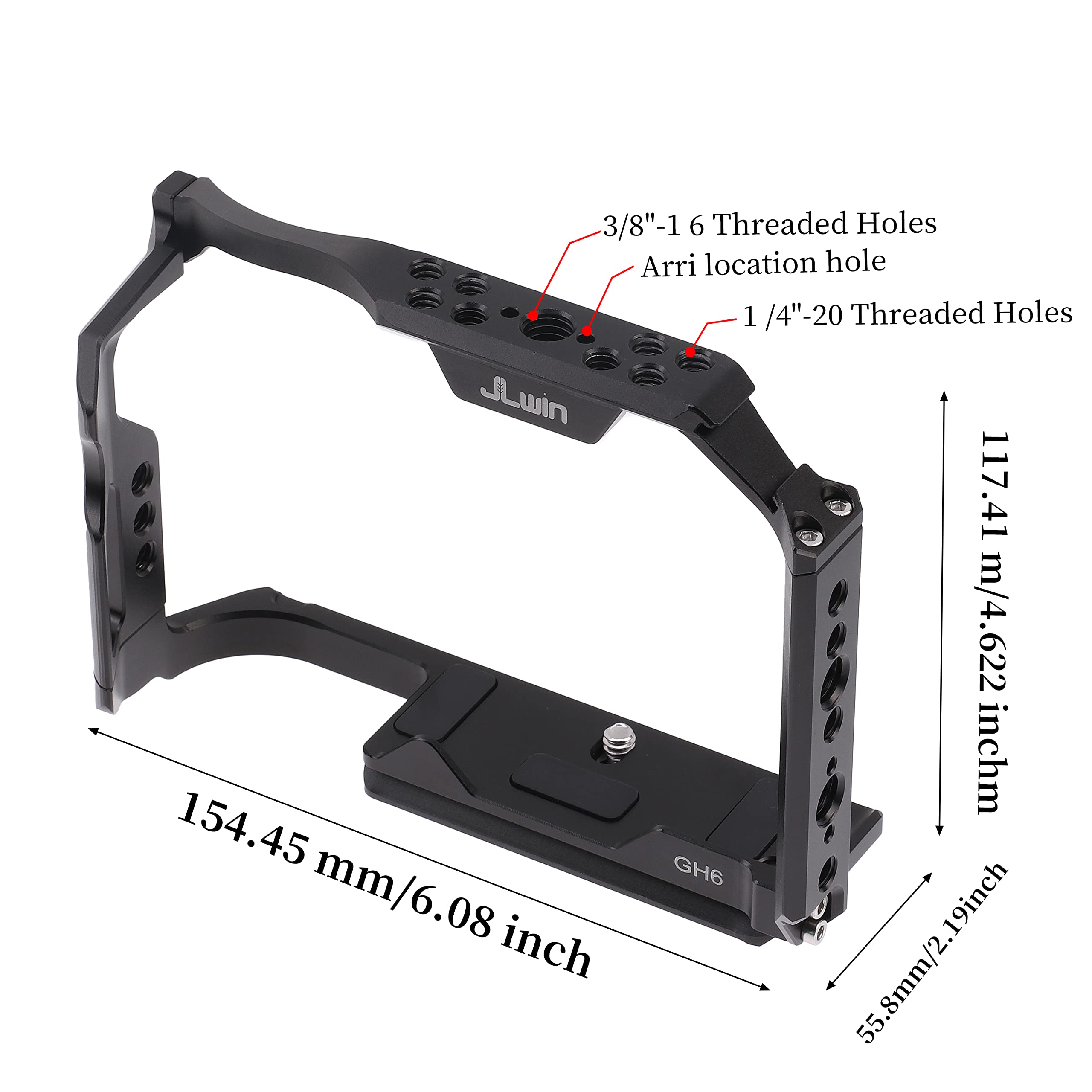 Fotga Jlwin Camera Cage Stabilizer With Nato Rail 1/4"-20 3/8"-16 Holes Cold Shoe For Panasonic Gh6 Gh7 Mirrorless Camera Video Film Making Compatible With Arca Swiss Clamp