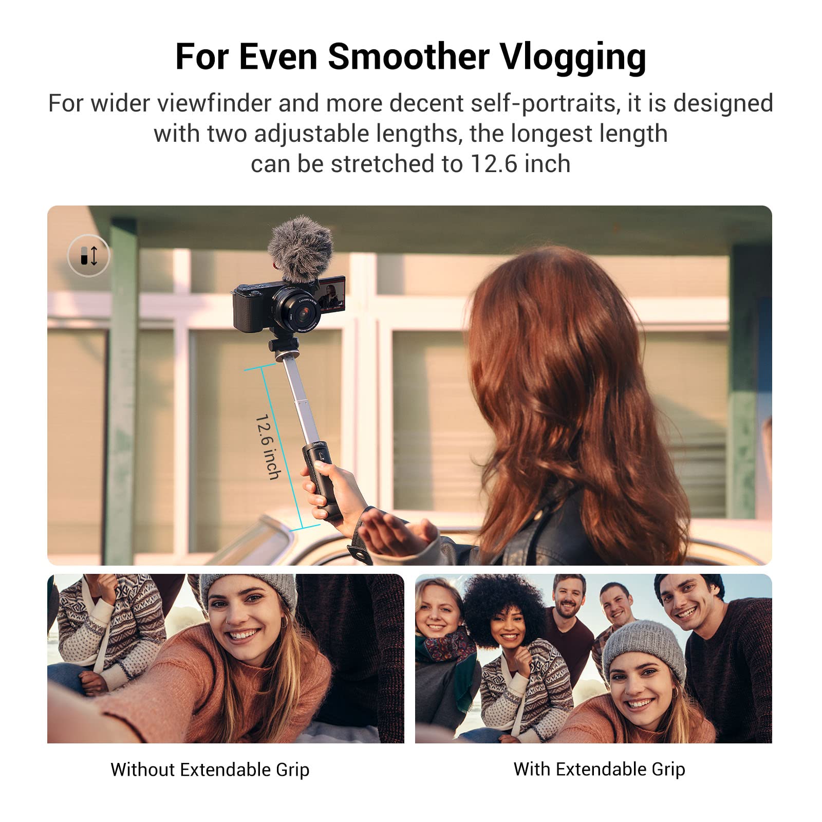 Smallrig Sr-Rg1 Extendable Remote Wireless Camera Shooting Grip, Vlog Tripod Selfie Stick For Sony A6700, Zv-E10, Zv-E1, Zv-1 Ii, Rx100 Vii, A6600, A6400, For Canon M50, G7X, Photo/Video/Zoom - 3326