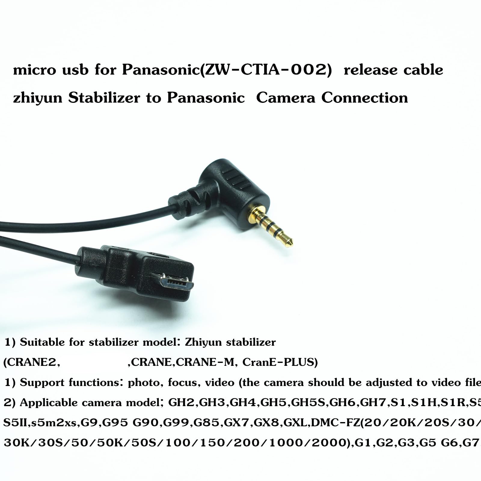 Dytdieyingtu For Panasonic For Zhiyun Cable Gh4 Gh5 Gh6 Gh7 G9 S5 S5Ii Shutter Cable Crane2 / Crane-M /Crane Plus/Crane Stabilizer Camera Release Cable Take Pictures And Record Videos (Micro Usb To Trrs2.5 )