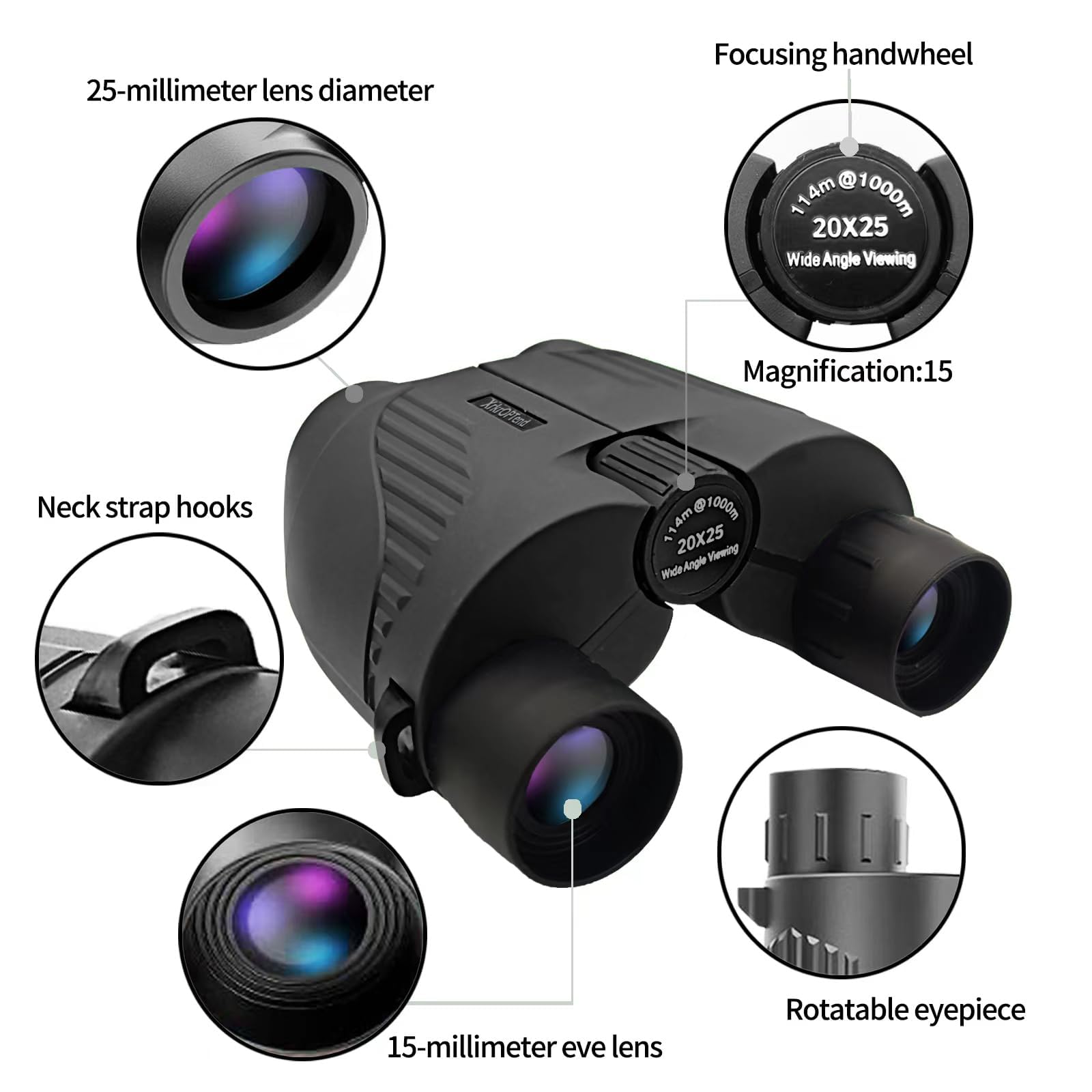 Xrkroptend 20X25 Compact Binoculars With Strap For Kids And Adults, Sharp Clear, Mini Low Weight Binoculars For Bird Watching,Hiking Outdoor, Cruise Ship,Concert