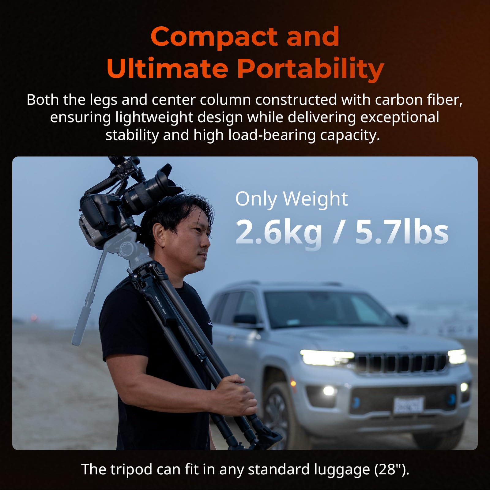 Smallrig X Potato Jet Tribex Hydraulic Carbon Fiber Tripod Fast Extend Camera Travel Tripod, Low Angle Photograph To 5.9In/15Cm, Max Height 61In/155Cm, Weight 5.7Lbs, Load Up 55Lbs - 4858