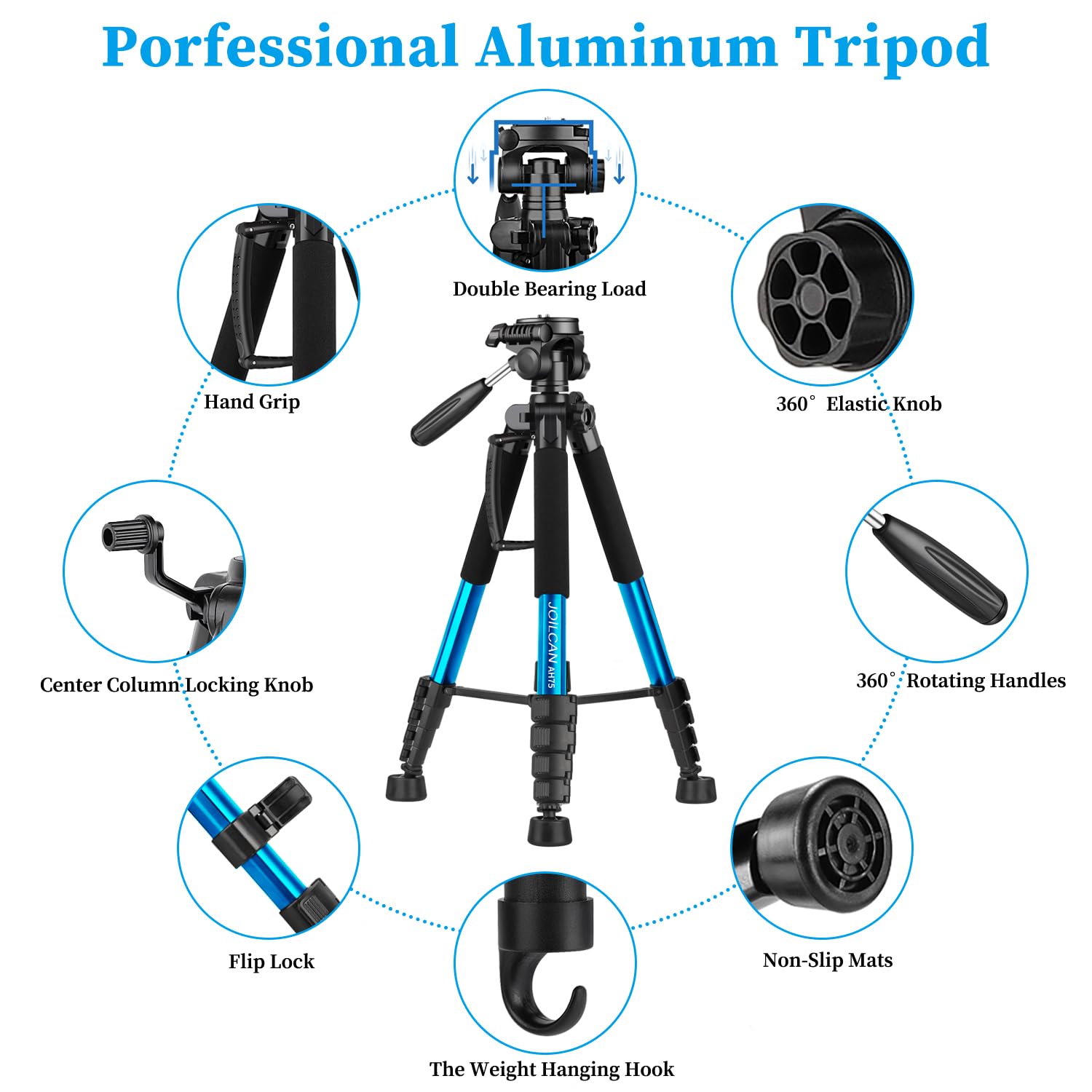 Joilcan Tripod Camera Tripods, 74" Tripod For Camera Cell Phone Video Recording, Heavy Duty Tall Camera Tripod Stand, Professional Travel Dslr Tripods Compatible With Canon Iphone, Max Load 15 Lb