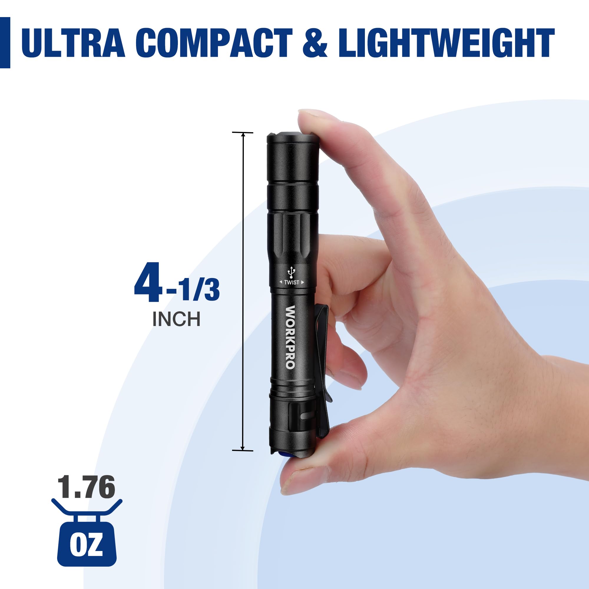 Workpro 2 Pack Rechargeable Pen Light & 4 Pack Pen Light (Batteries Included)