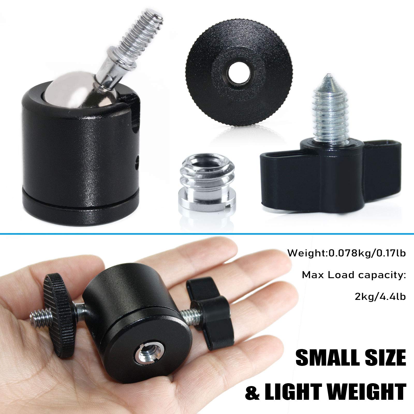 Exmax Mini Ball Head 360 Degree Aluminum Alloy Body Rotating Swivel Mini Tripod Ball Head With 3/8" To 1/4" Screw Adapter For Dslr Camera Camcorder Tripods Monopods Light Stand Bracket