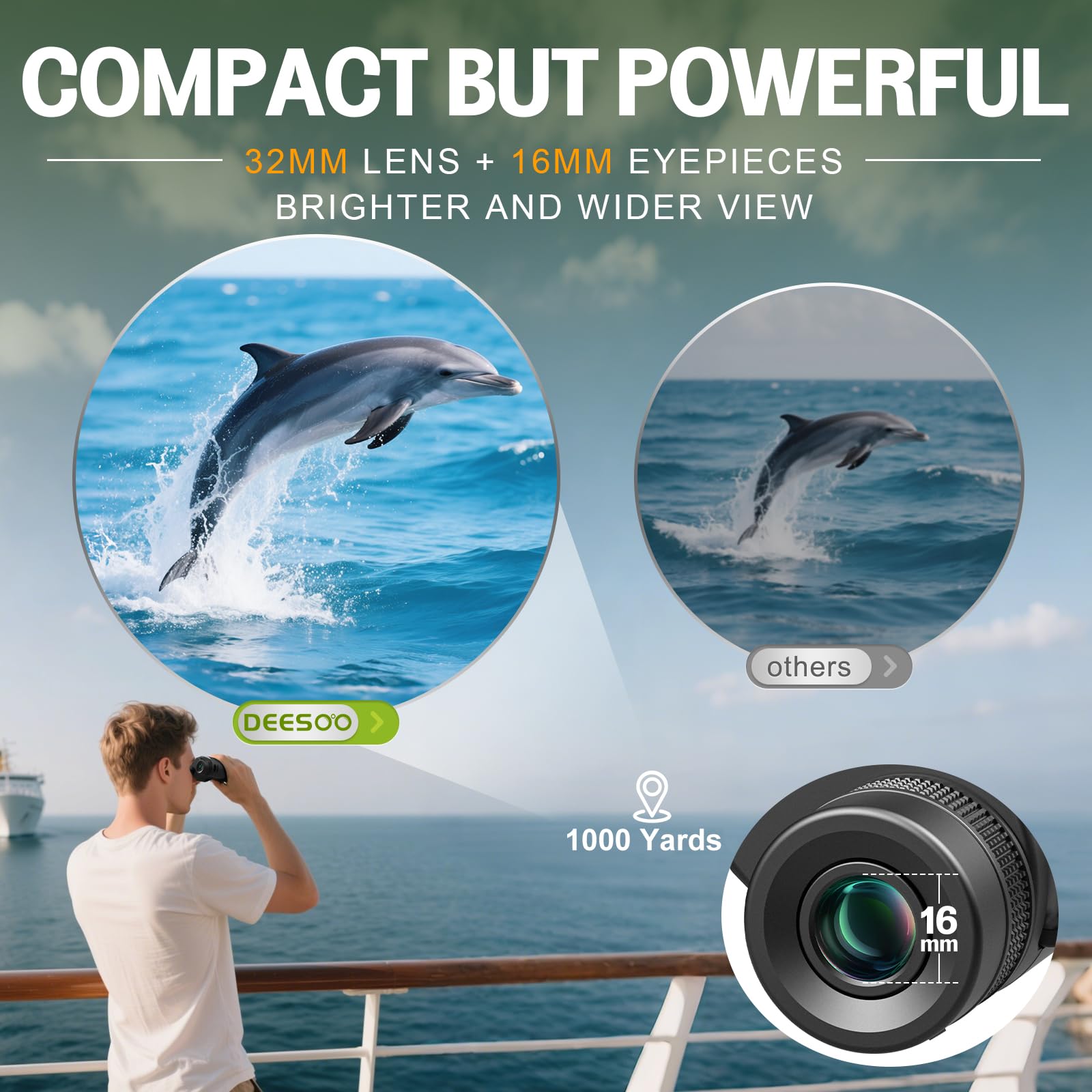 Deesoo 25X32 Binoculars For Adults Kids Compact - High Powered Bird Watching Binoculars Lightweight With Small Size For Hunting Traveling Sports Hiking