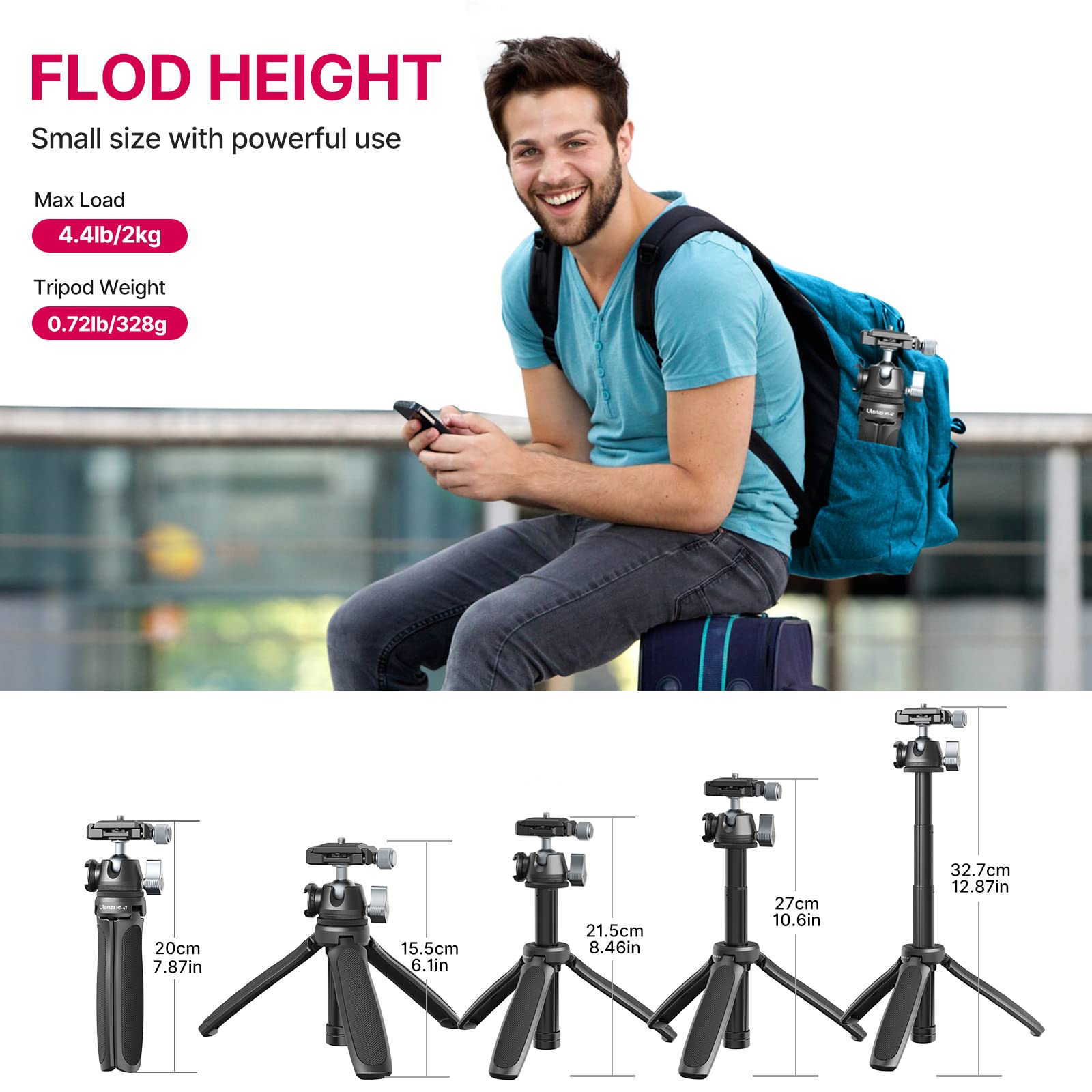 Ulanzi Mt-47 Camera Tripod Aluminum Alloy Mini Travel Phone Tripod Stand Compact Desktop Tripod For Dslr, 360° Ball Head With 1/4 Inch Arca Quick Release Plate Cold Shoe Portable Vlog Selfie Stick