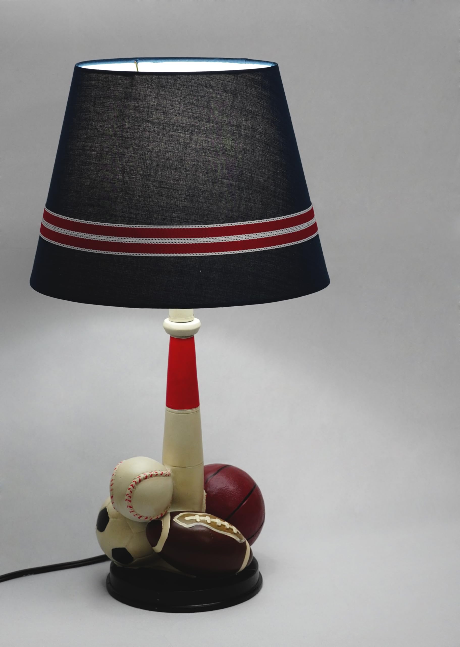 Melloway Sports Theme Table Lamp With Navy Shade, Multi-Sport Base Design, 22.5 Inches Height