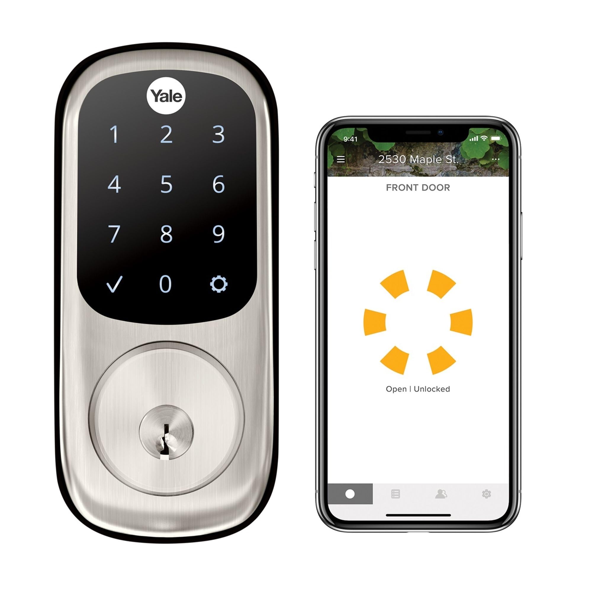 Yale Security Assure Lock Deadbolt, Satin Nickel Wi-Fi Connected Smart Lock With Back-Up Key And Digital Touchscreen Keypad For Code Entry And Remote Access, Yrd226-Cba-619