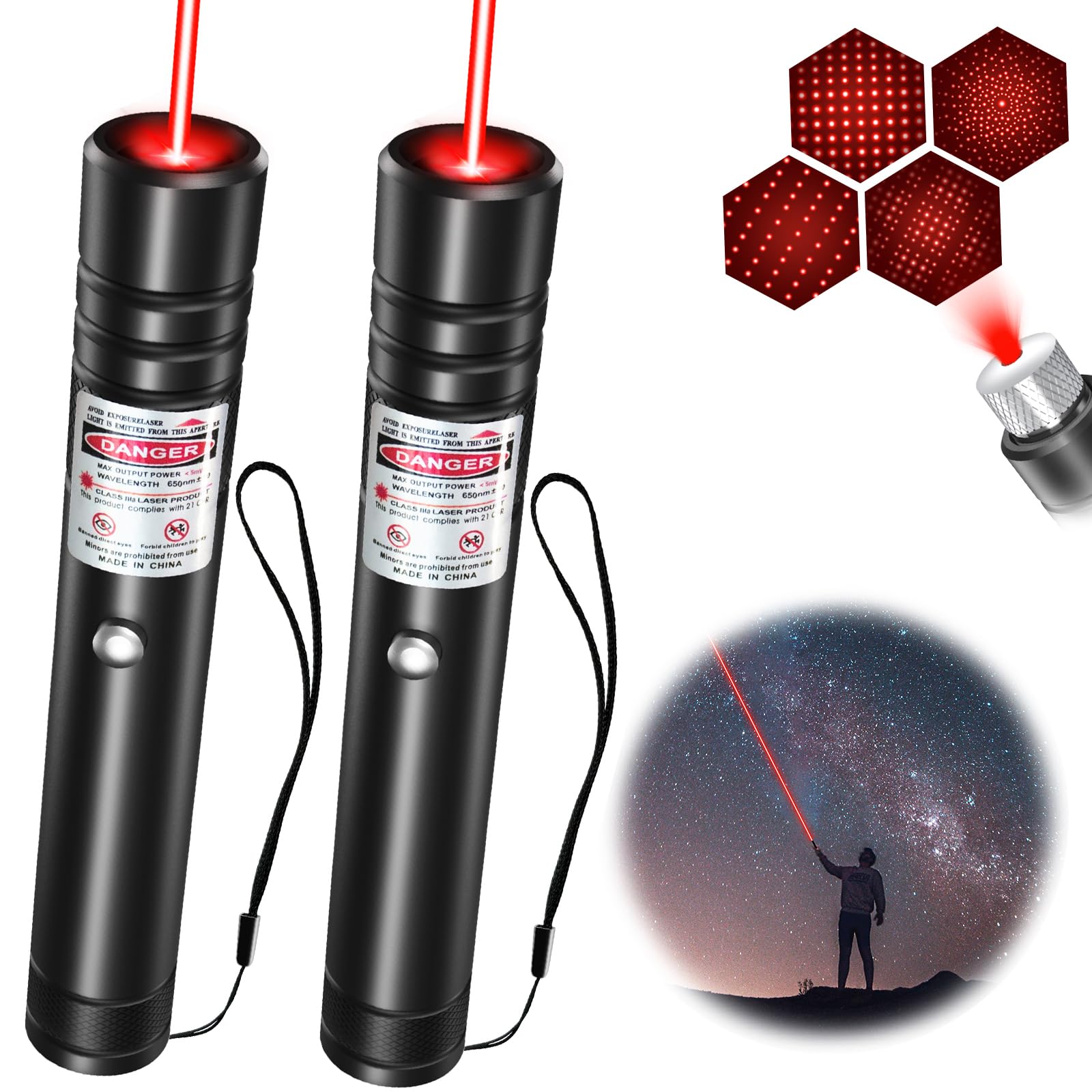 Miprezt [2 Packs] Rechargeable Red Beam Flashlight Long Distance Range For Tv/Led/Lcd Screens Tactical Flashlights Presentation Office/Outdoors/Astronomic/Construction [001]